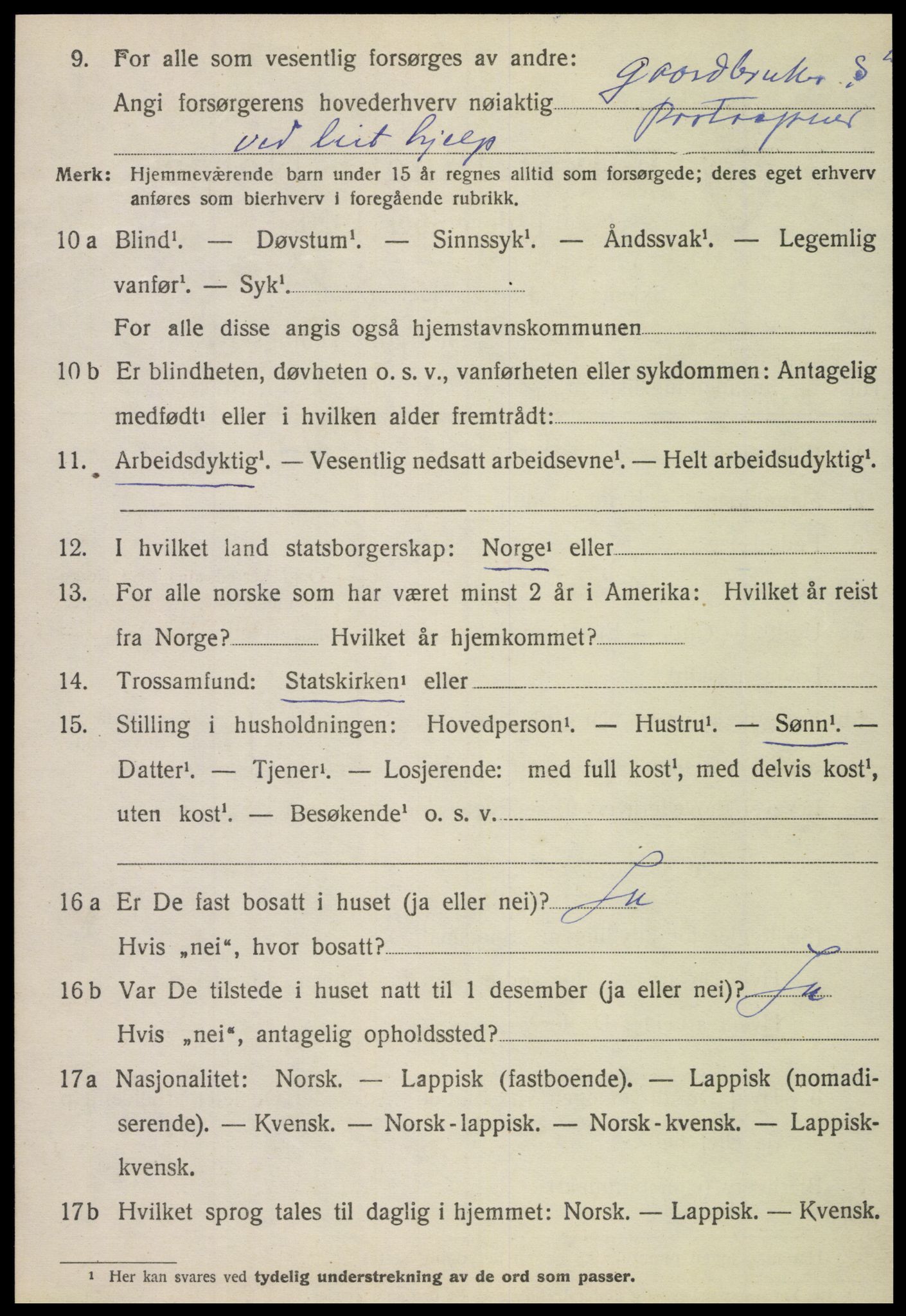 SAT, 1920 census for Flatanger, 1920, p. 4155