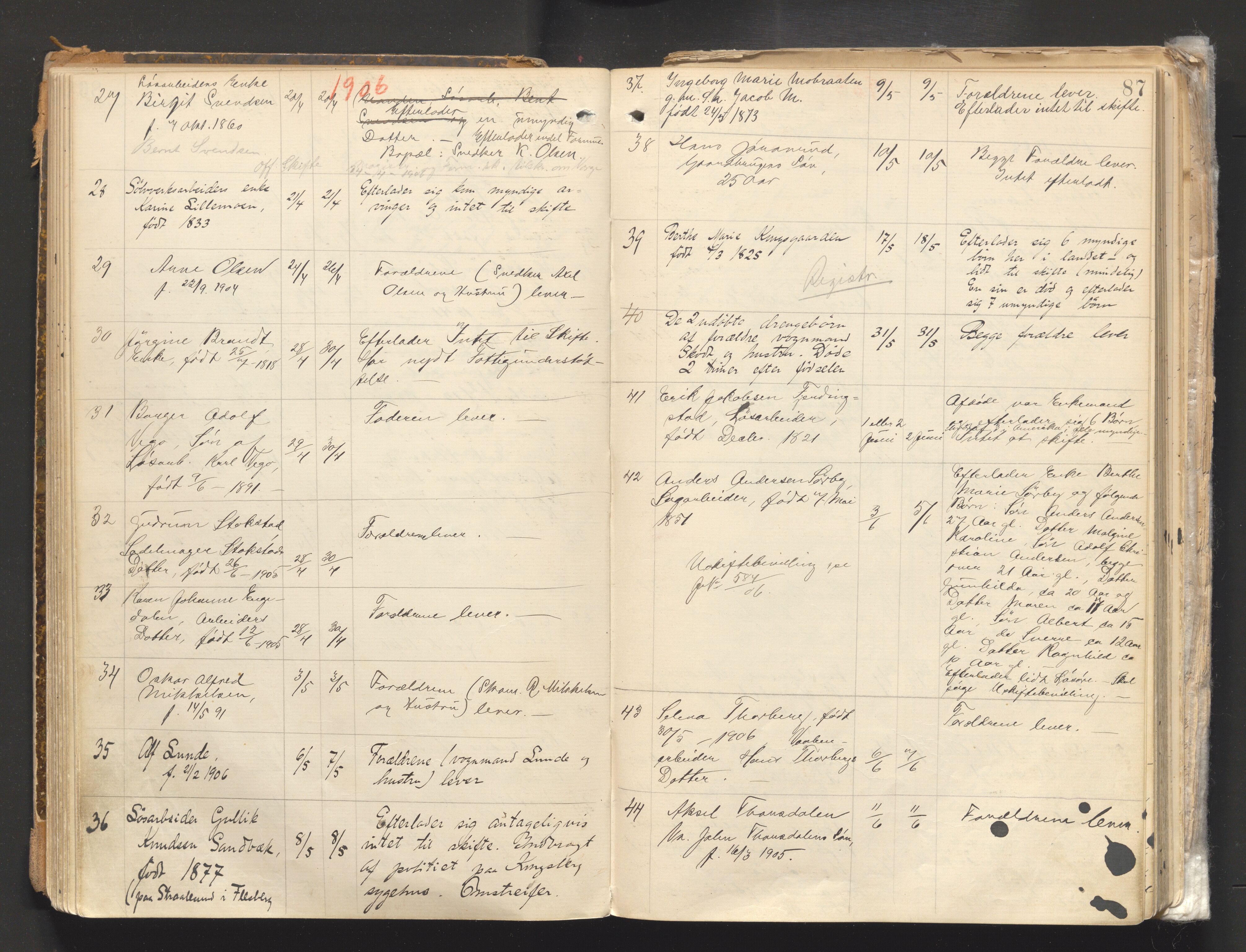 Numedal og Sandsvær sorenskriveri, AV/SAKO-A-128/H/Ha/Haa/Haab/L0001: Dødsfallsprotokoll - Kongsberg by, 1891-1926, p. 86b-87a