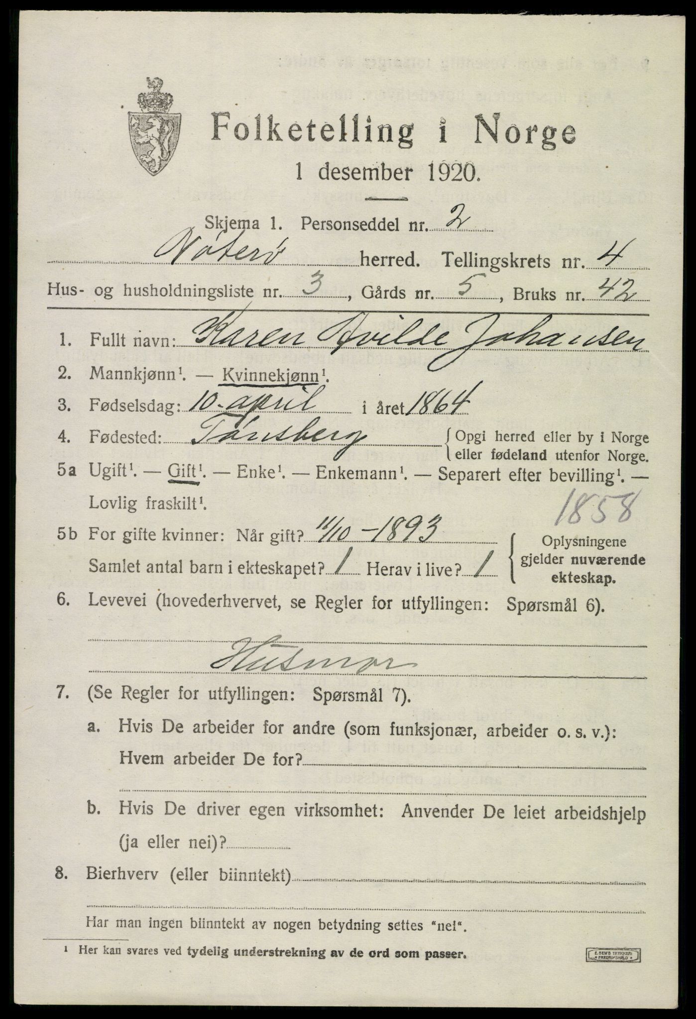 SAKO, 1920 census for Nøtterøy, 1920, p. 6699