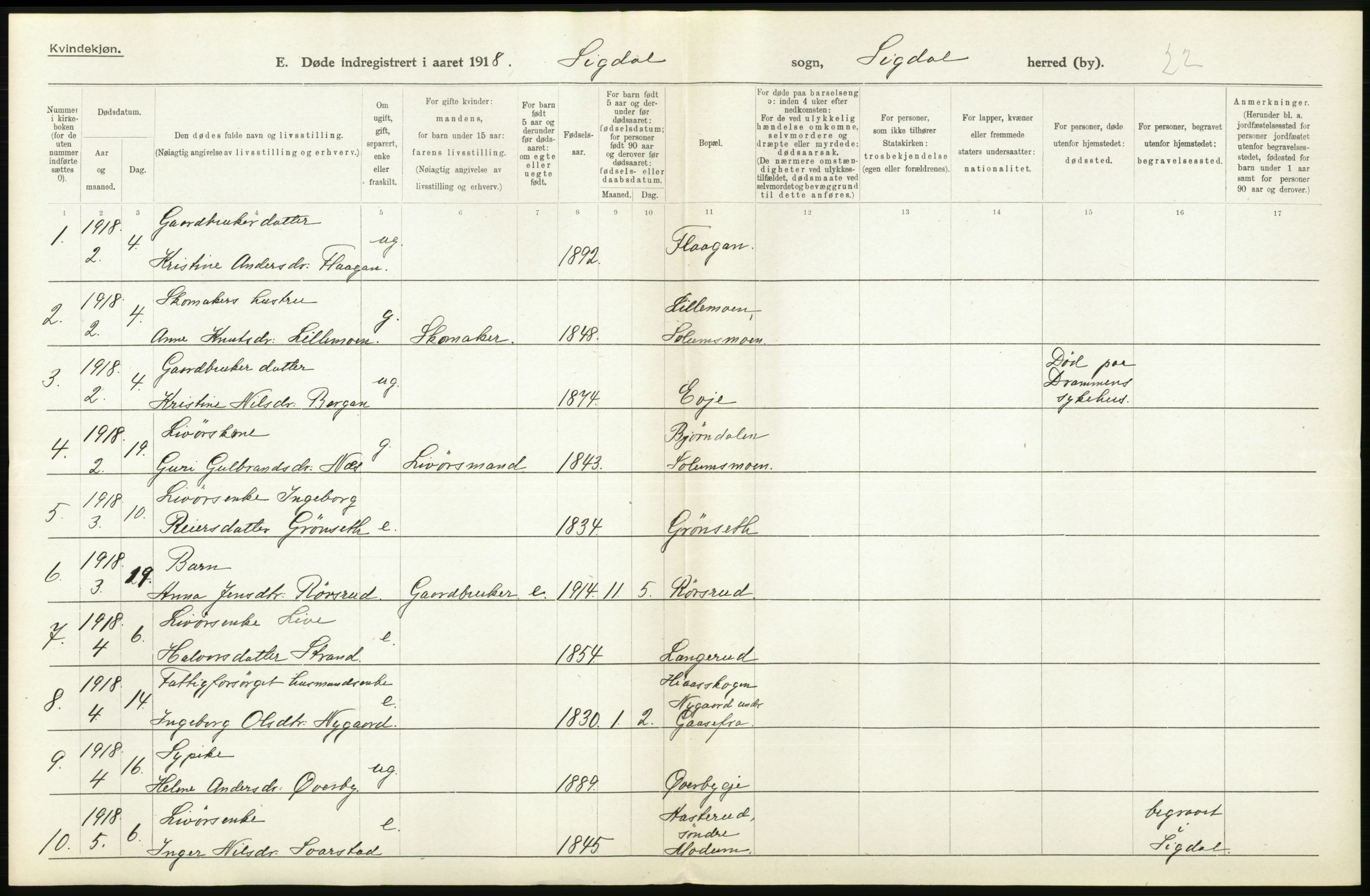 Statistisk sentralbyrå, Sosiodemografiske emner, Befolkning, AV/RA-S-2228/D/Df/Dfb/Dfbh/L0020: Buskerud fylke: Døde. Bygder og byer., 1918, p. 290