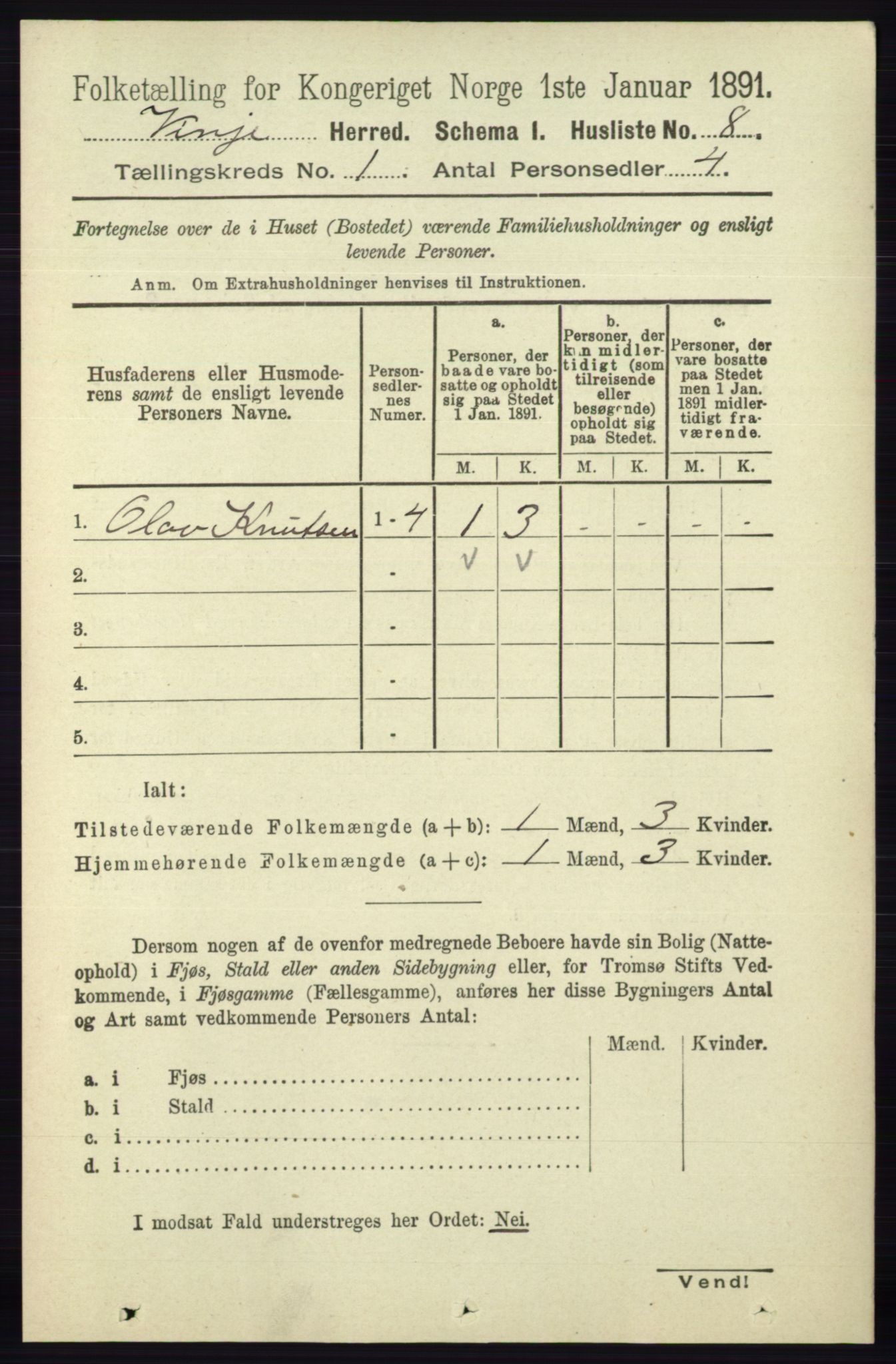 RA, 1891 census for 0834 Vinje, 1891, p. 27