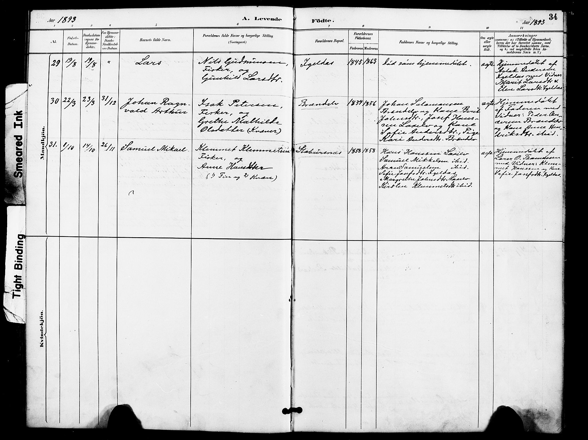 Kistrand/Porsanger sokneprestembete, AV/SATØ-S-1351/H/Ha/L0008.kirke: Parish register (official) no. 8, 1890-1898, p. 34