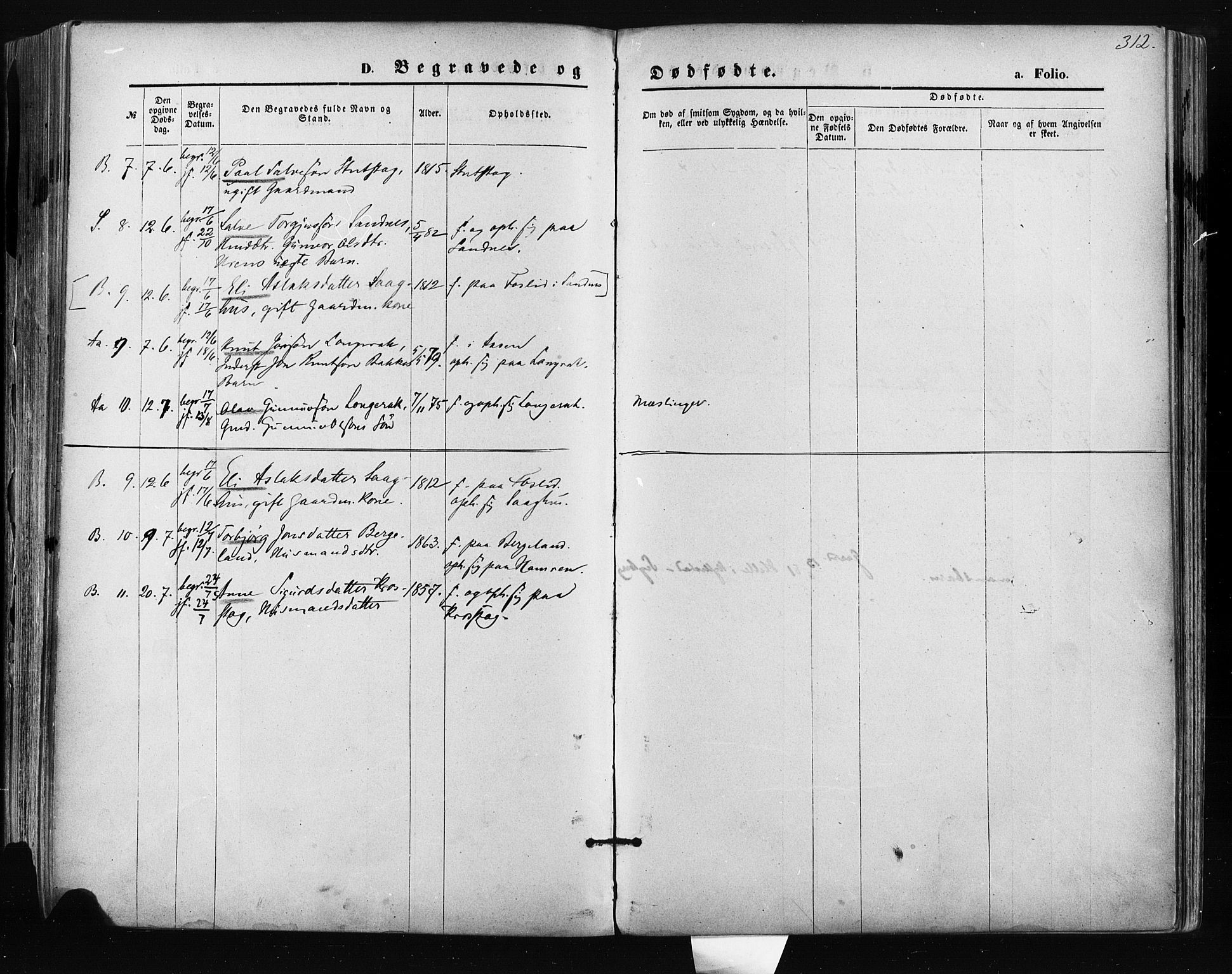 Bygland sokneprestkontor, AV/SAK-1111-0006/F/Fa/Fab/L0006: Parish register (official) no. A 6, 1873-1884, p. 312