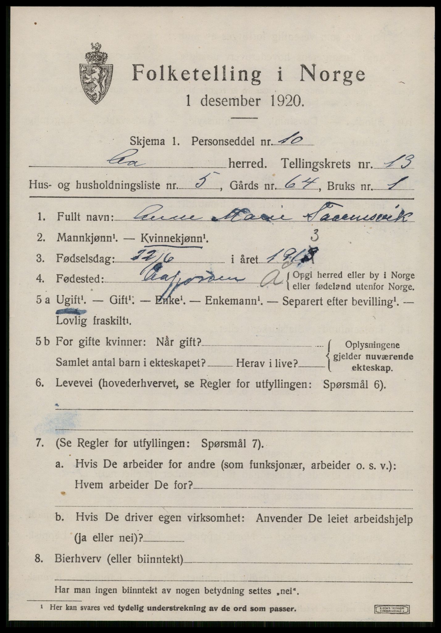 SAT, 1920 census for Å, 1920, p. 5552