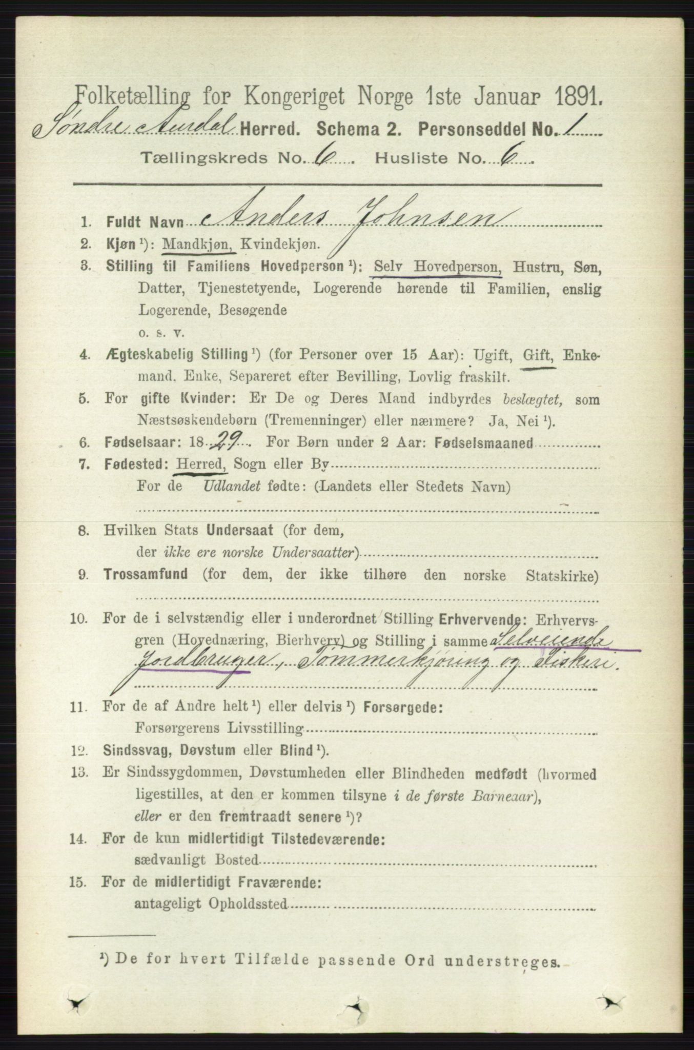 RA, 1891 census for 0540 Sør-Aurdal, 1891, p. 3827