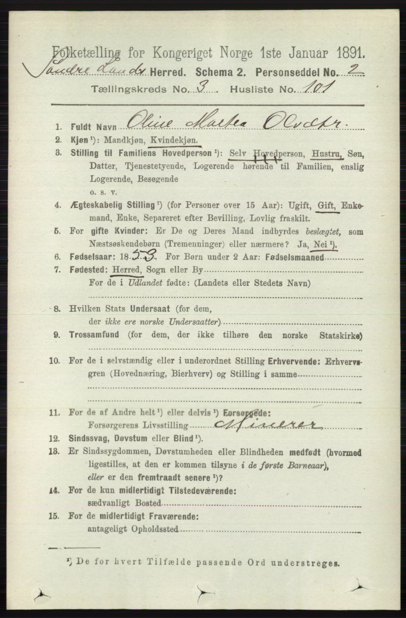 RA, 1891 census for 0536 Søndre Land, 1891, p. 3113