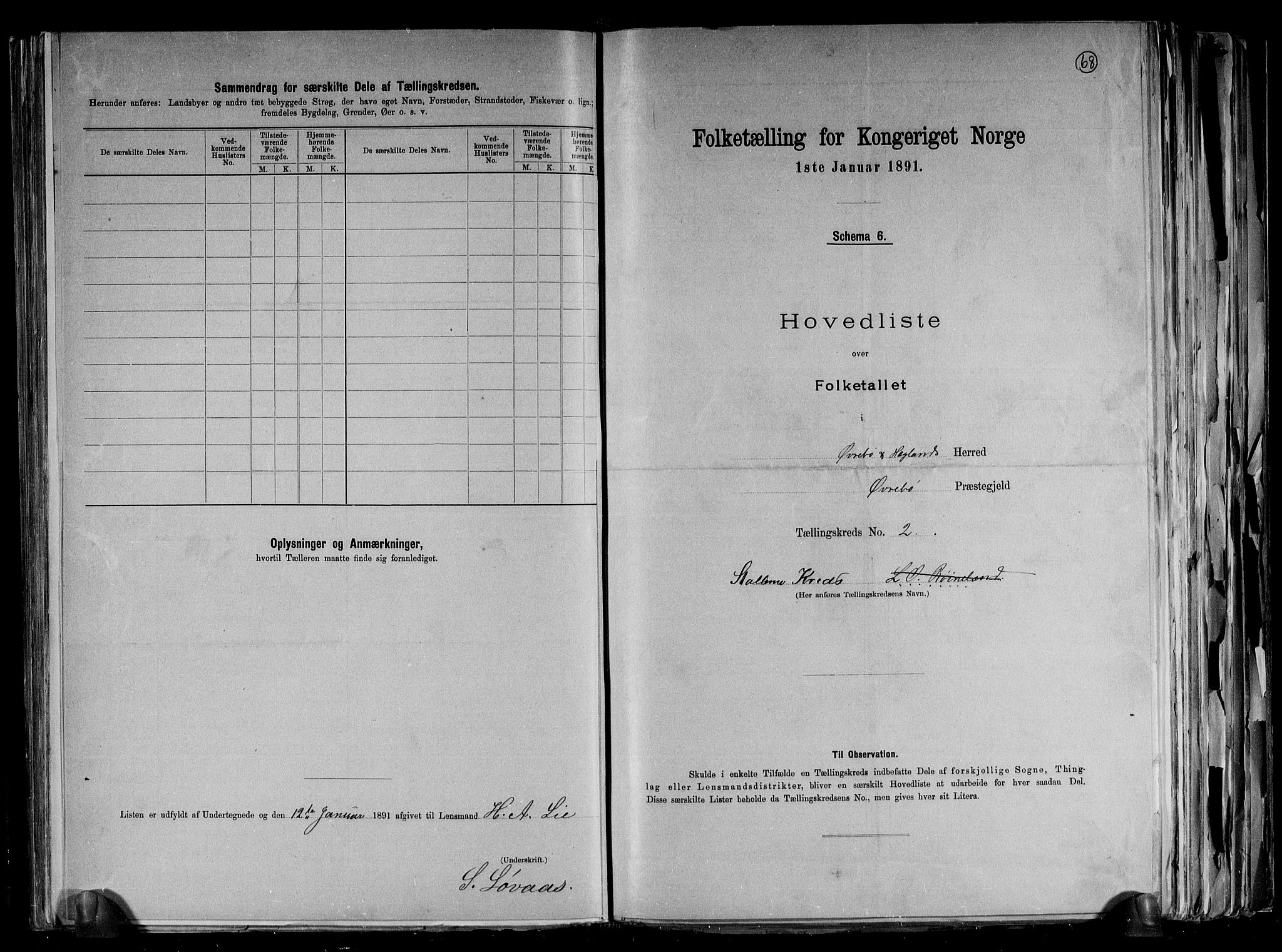 RA, 1891 census for 1016 Øvrebø og Hægeland, 1891, p. 8