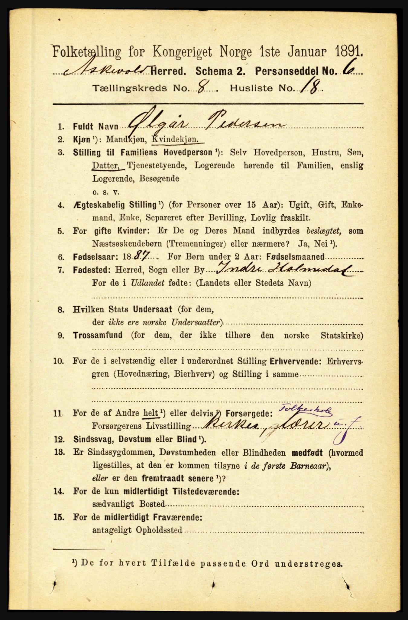 RA, 1891 census for 1428 Askvoll, 1891, p. 2253