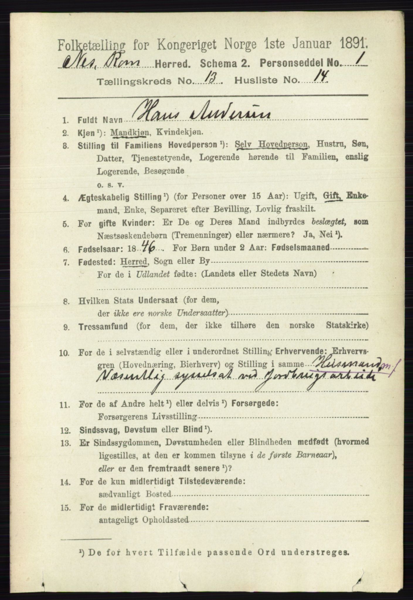 RA, 1891 census for 0236 Nes, 1891, p. 7924