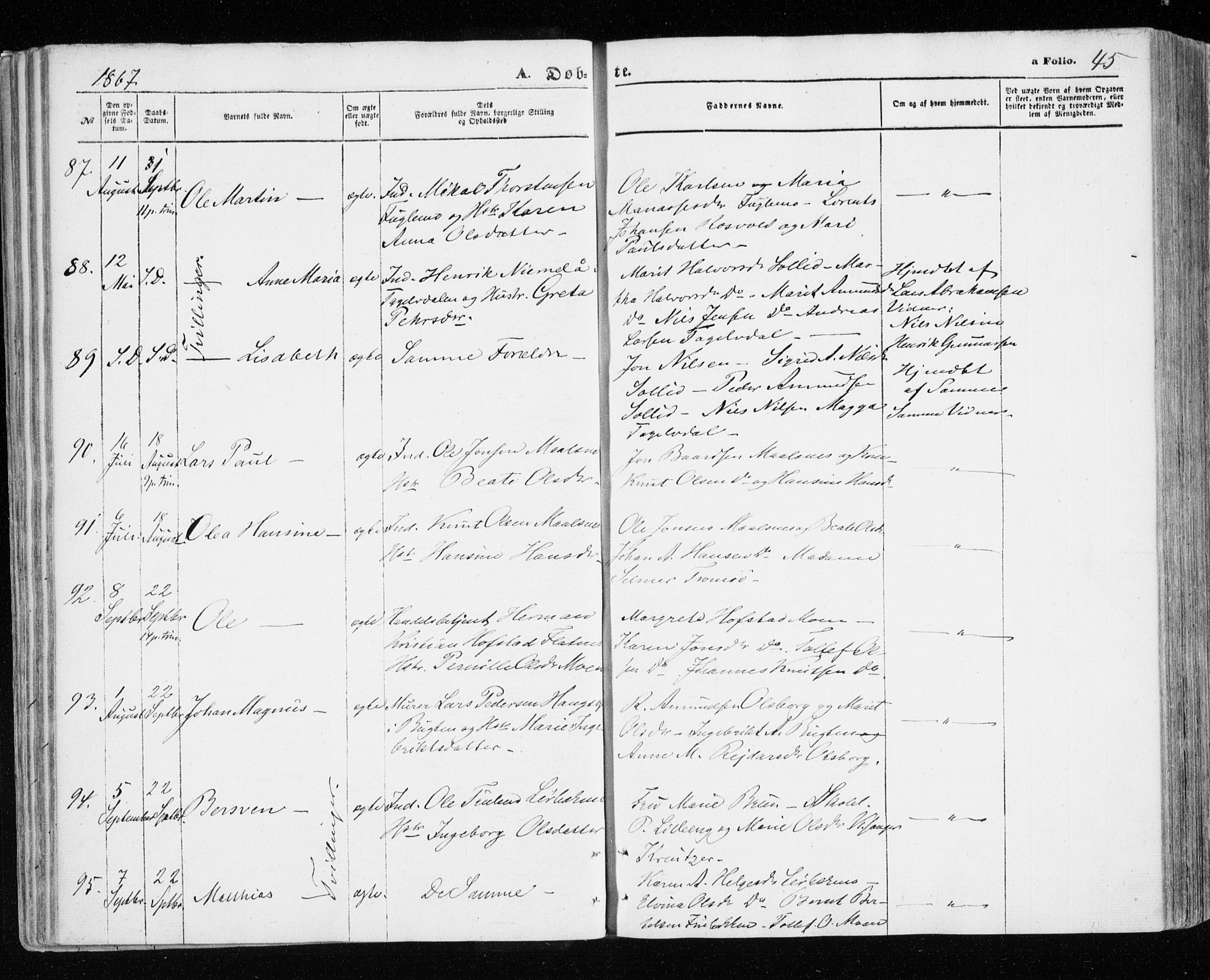 Målselv sokneprestembete, AV/SATØ-S-1311/G/Ga/Gaa/L0004kirke: Parish register (official) no. 4, 1863-1872, p. 45