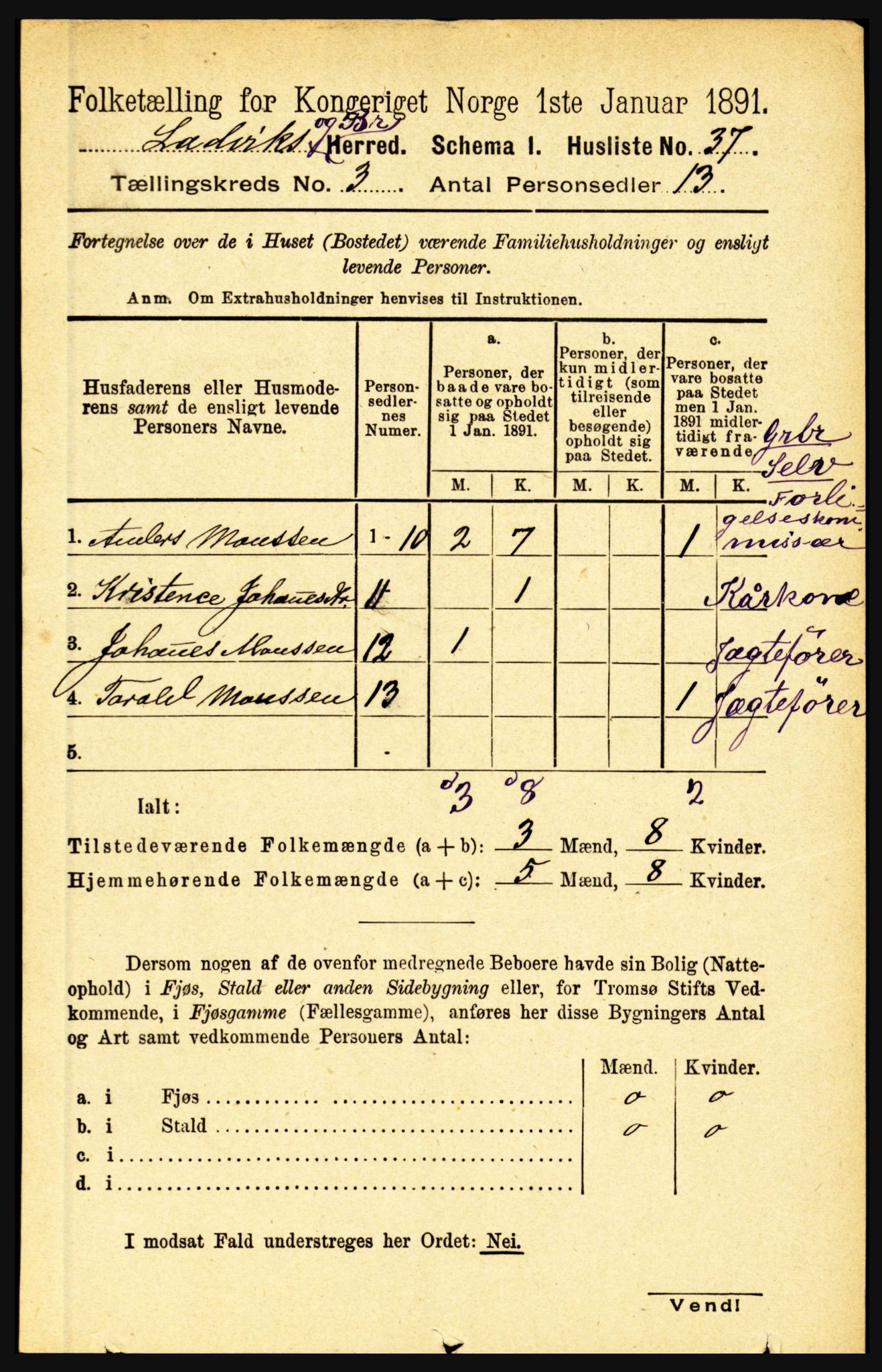 RA, 1891 census for 1415 Lavik og Brekke, 1891, p. 491