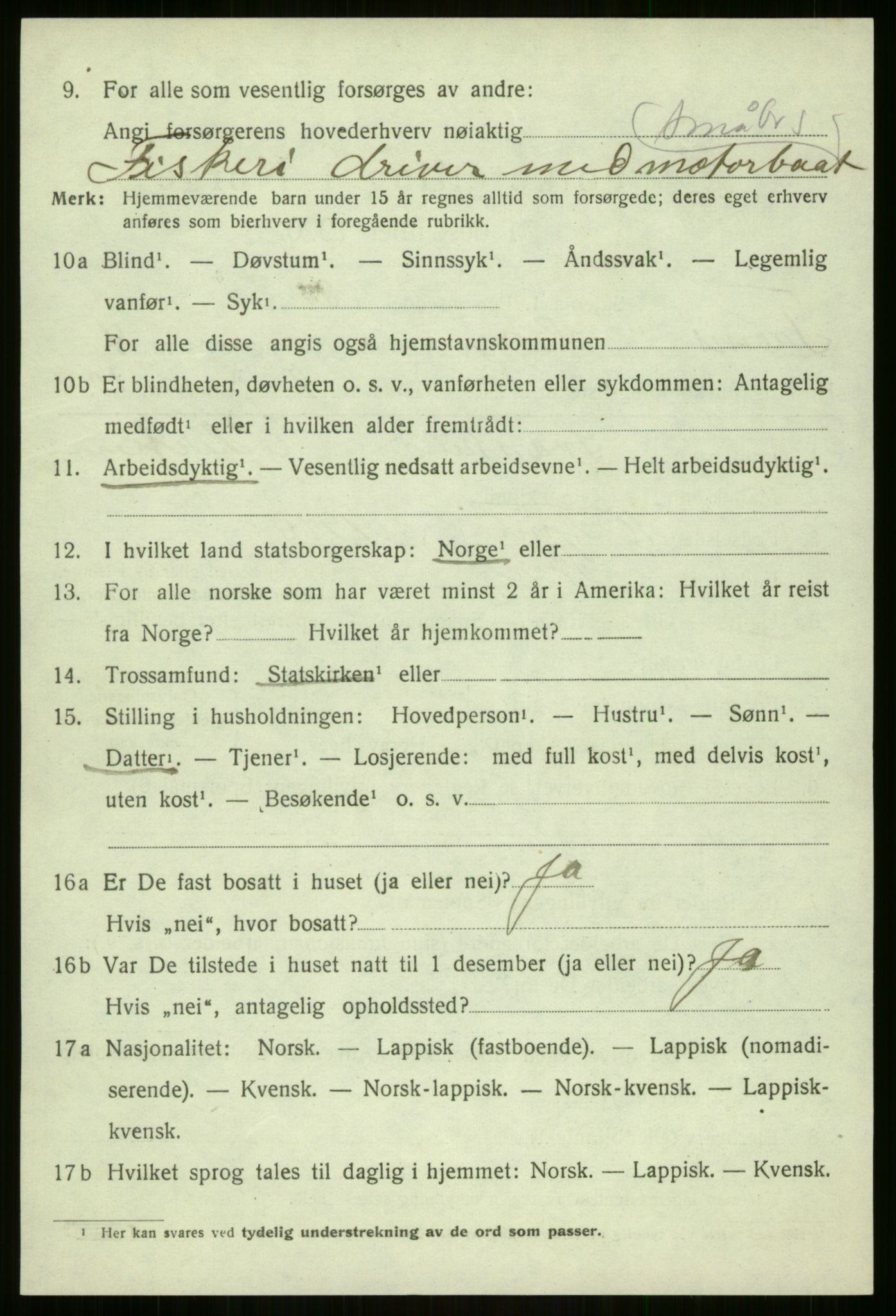 SATØ, 1920 census for Berg, 1920, p. 1699