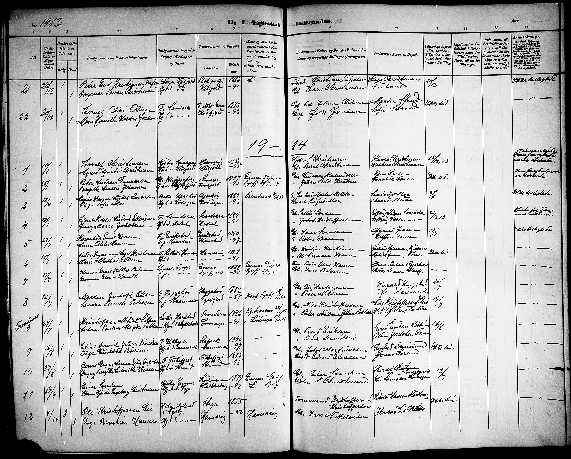 Ministerialprotokoller, klokkerbøker og fødselsregistre - Nordland, AV/SAT-A-1459/872/L1048: Parish register (copy) no. 872C04, 1898-1919