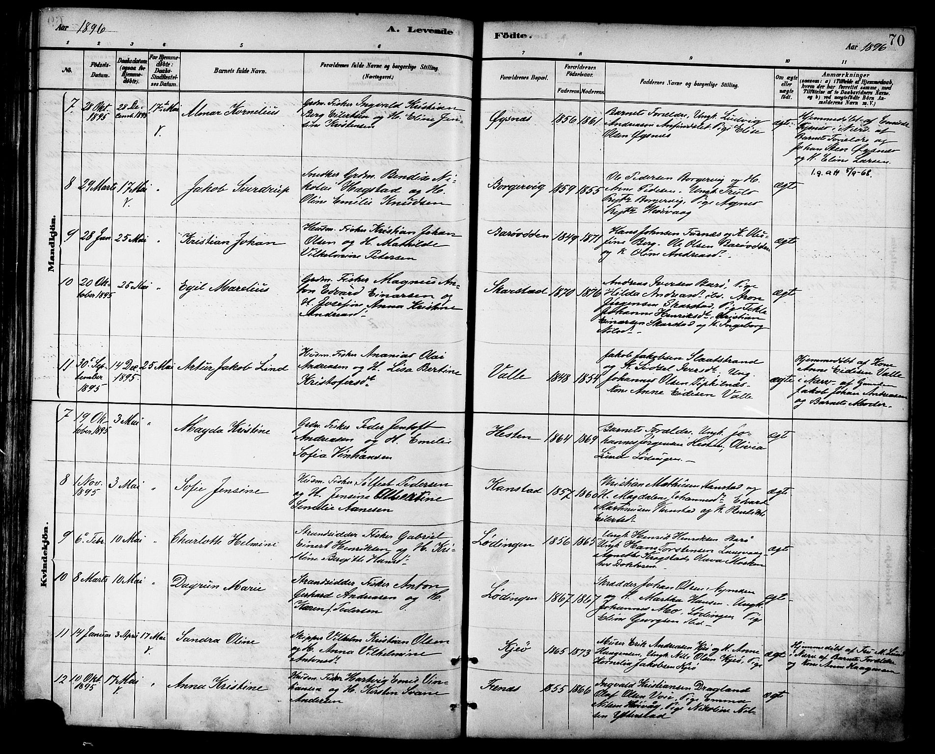 Ministerialprotokoller, klokkerbøker og fødselsregistre - Nordland, SAT/A-1459/872/L1035: Parish register (official) no. 872A10, 1884-1896, p. 70