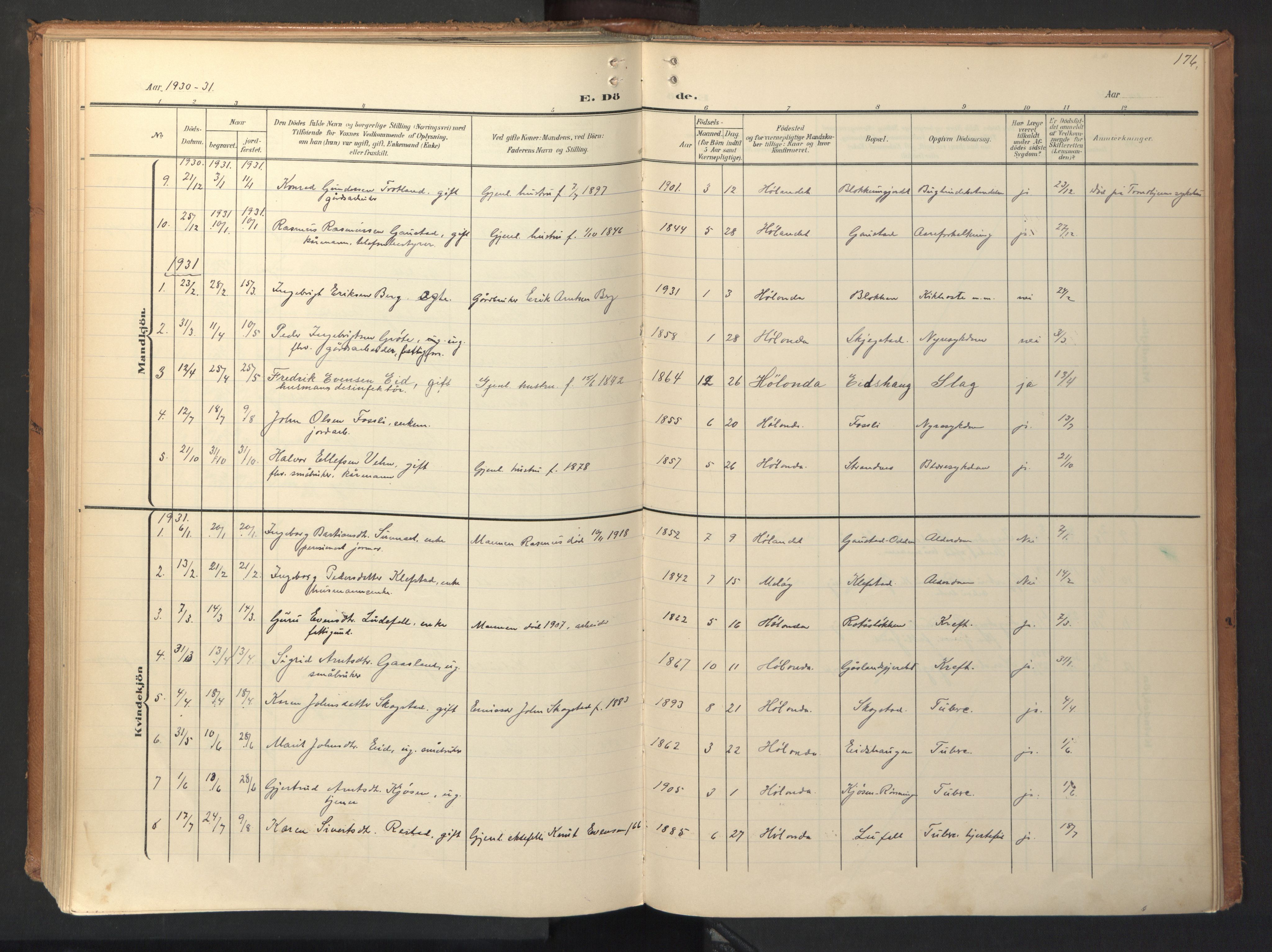 Ministerialprotokoller, klokkerbøker og fødselsregistre - Sør-Trøndelag, SAT/A-1456/694/L1128: Parish register (official) no. 694A02, 1906-1931, p. 176