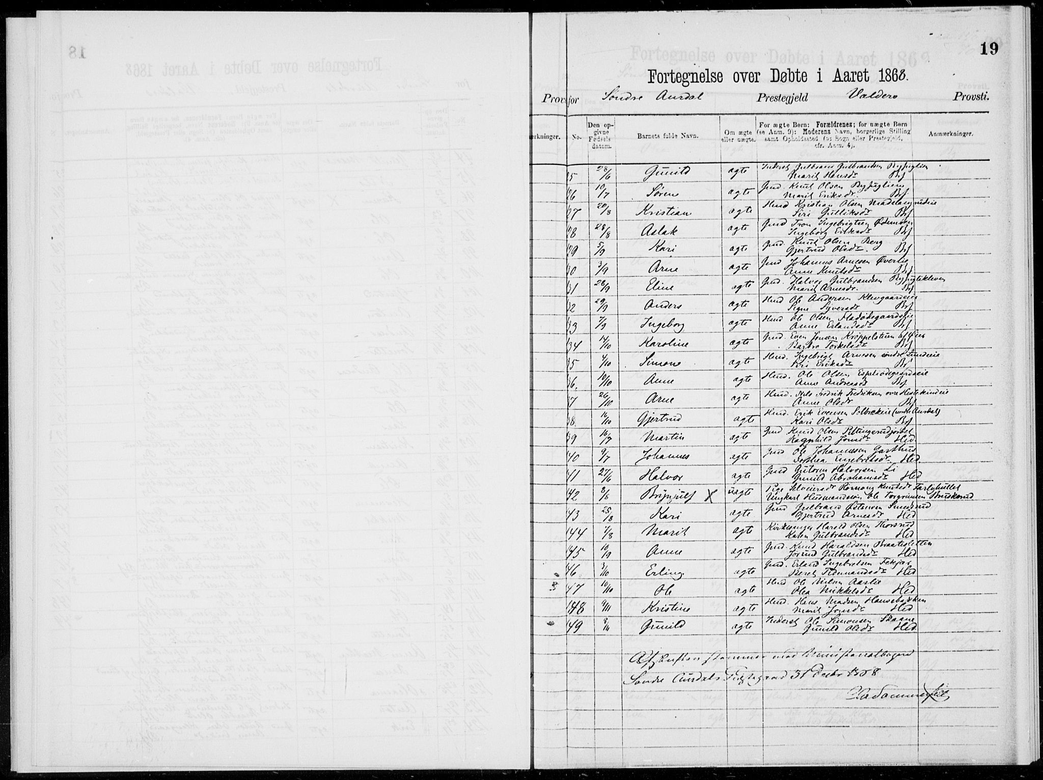 Sør-Aurdal prestekontor, SAH/PREST-128/H/Ha/Haa/L0000: Parish register (official), 1866-1872, p. 19