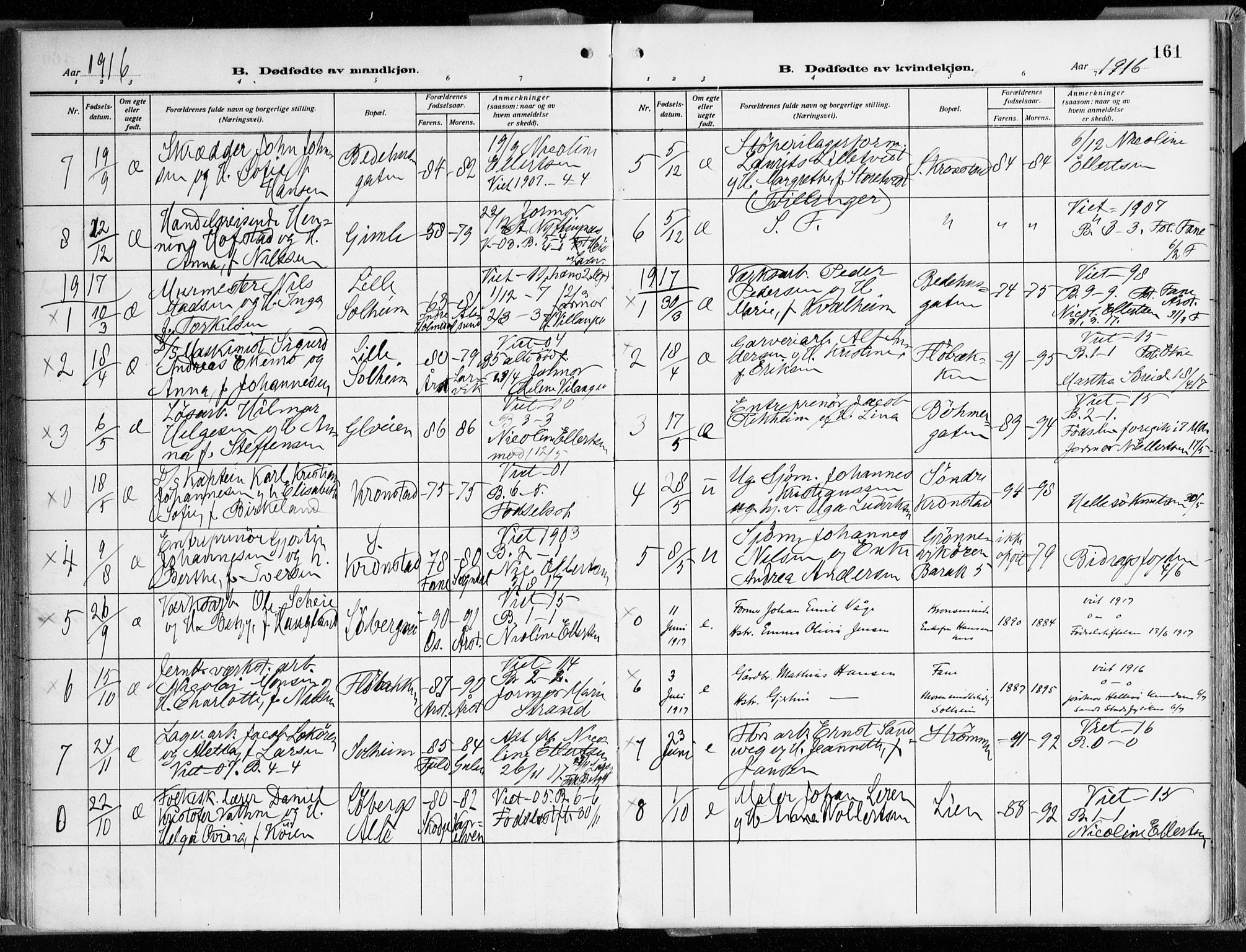 Årstad Sokneprestembete, AV/SAB-A-79301/H/Haa/L0003: Parish register (official) no. A 3, 1914-1919, p. 161