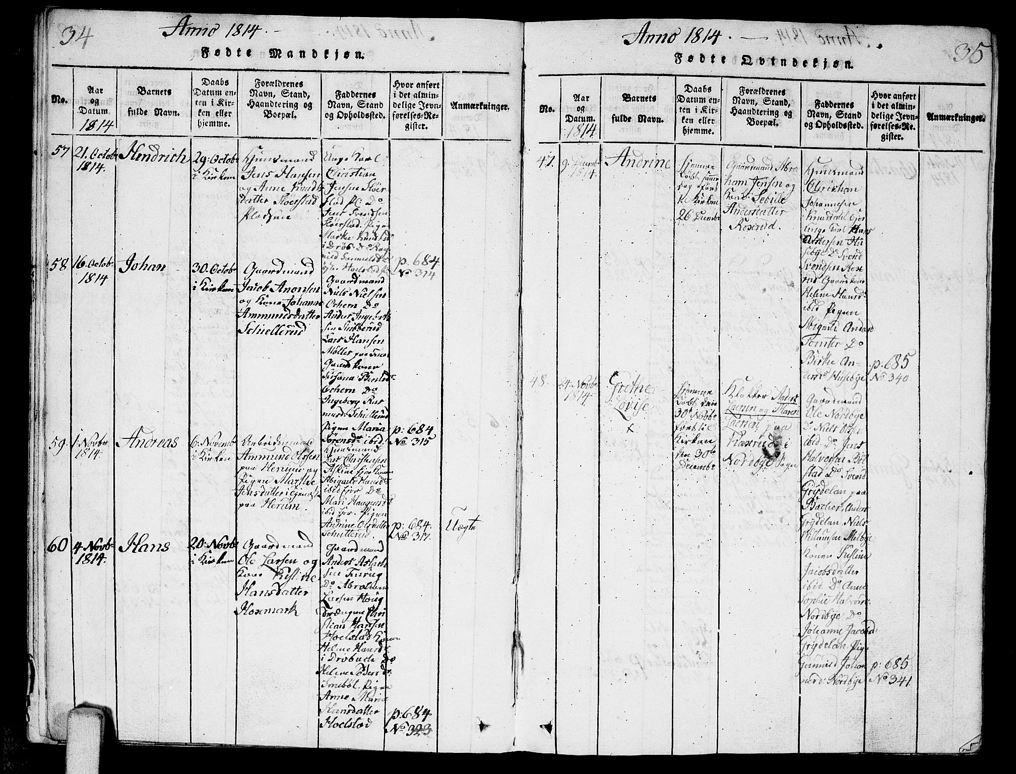 Ås prestekontor Kirkebøker, AV/SAO-A-10894/G/Ga/L0001: Parish register (copy) no. I 1, 1814-1820, p. 34-35