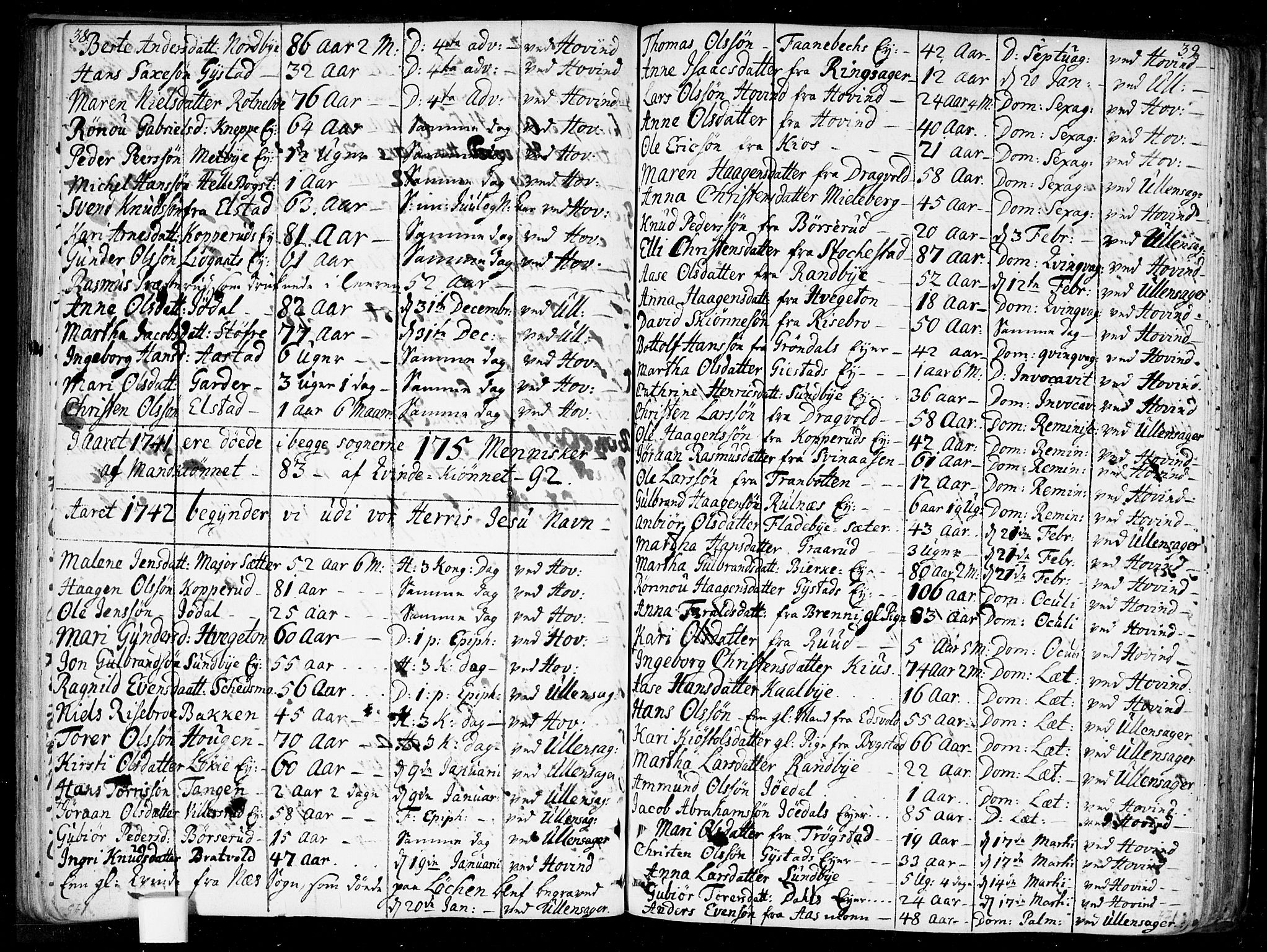 Ullensaker prestekontor Kirkebøker, SAO/A-10236a/F/Fa/L0010: Parish register (official) no. I 10, 1733-1776, p. 38-39