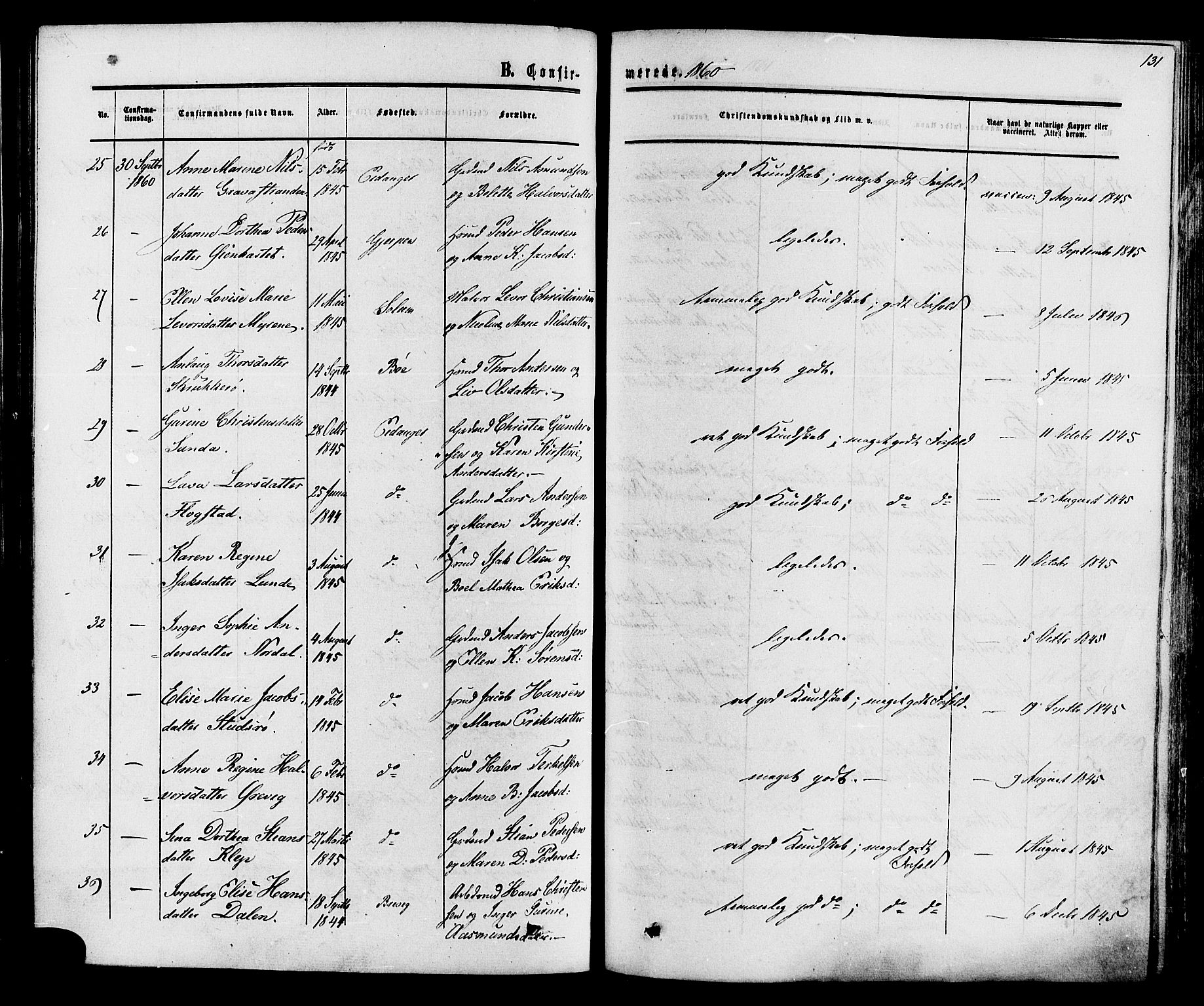 Eidanger kirkebøker, SAKO/A-261/F/Fa/L0010: Parish register (official) no. 10, 1859-1874, p. 131