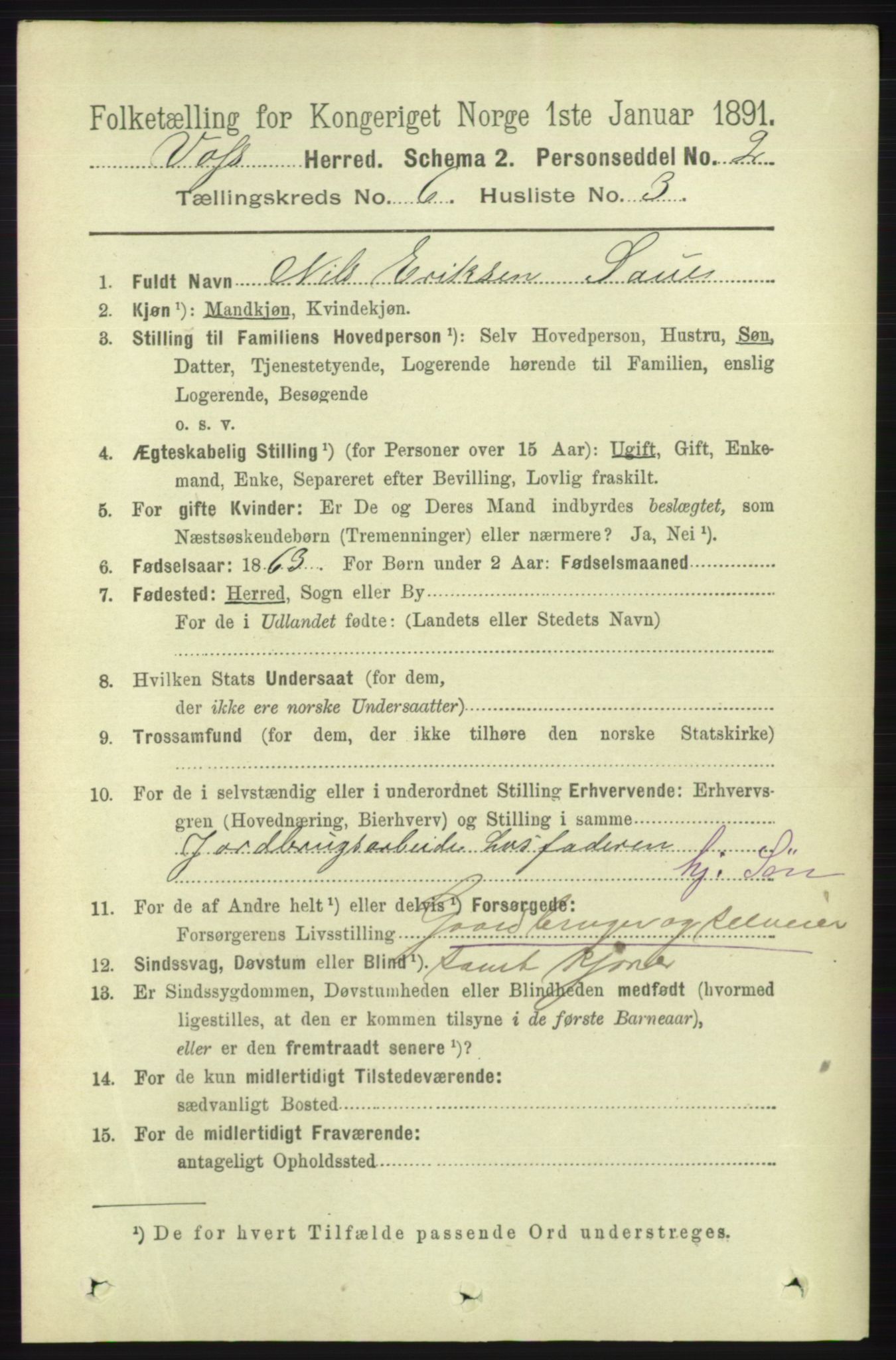 RA, 1891 census for 1235 Voss, 1891, p. 3301