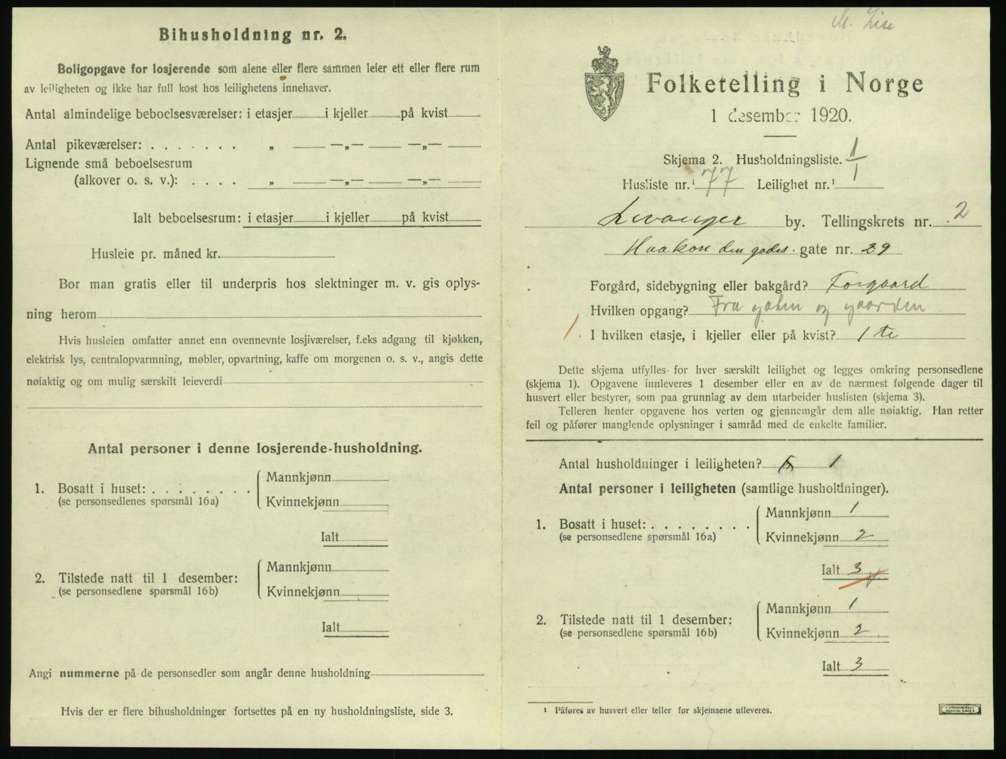 SAT, 1920 census for Levanger town, 1920, p. 1108