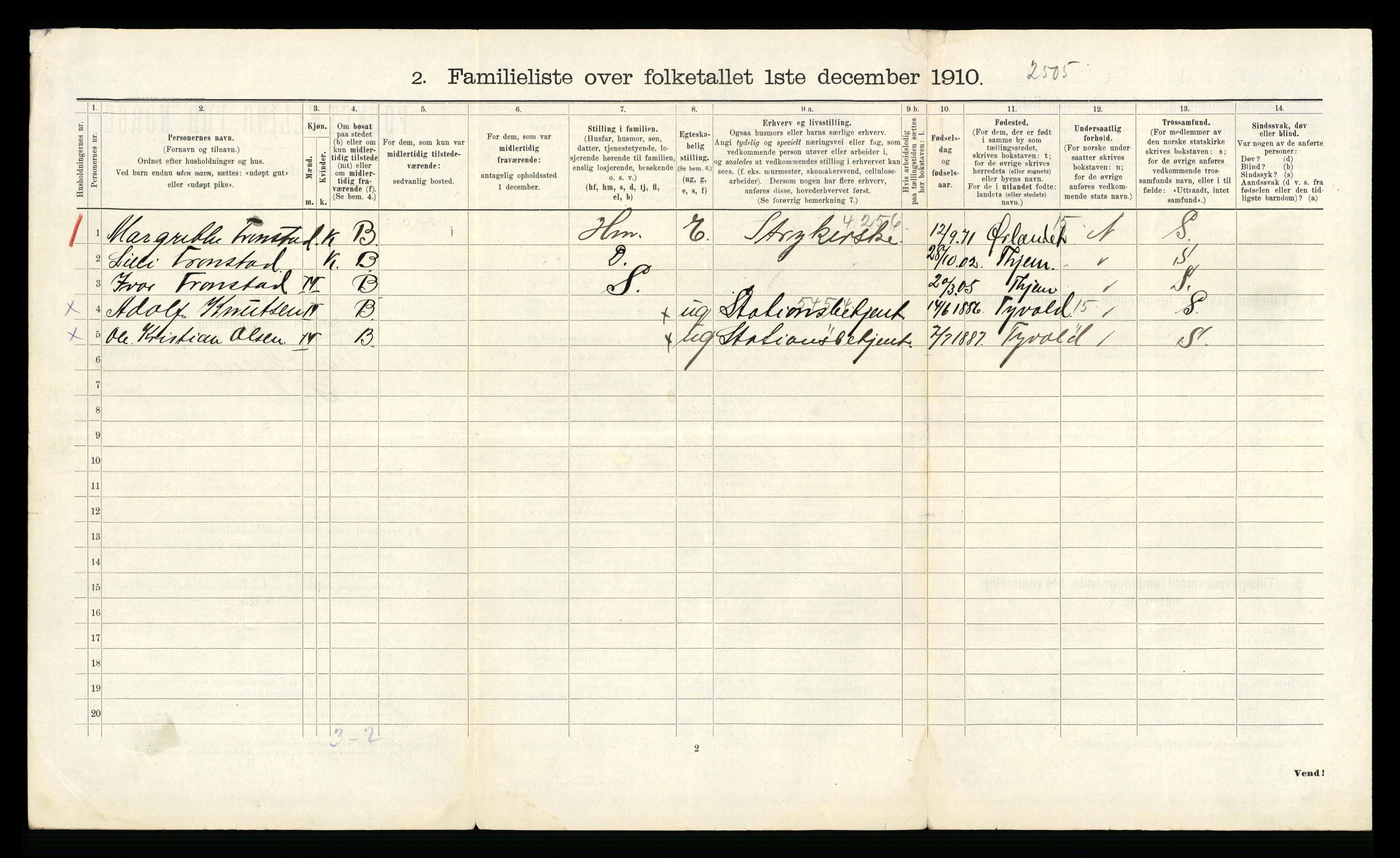 RA, 1910 census for Trondheim, 1910, p. 4050