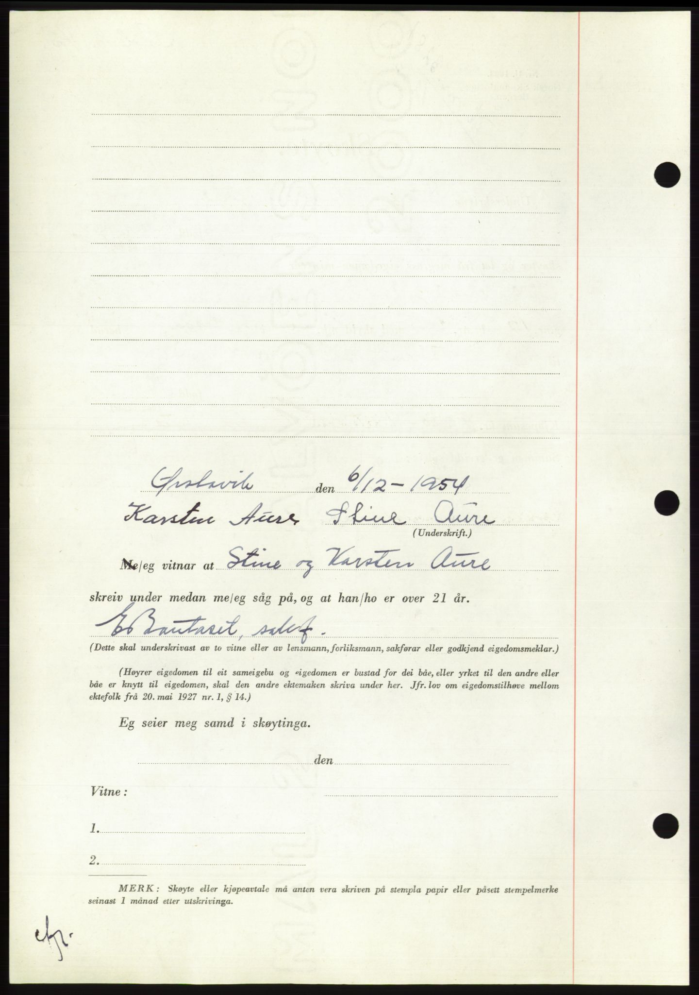 Søre Sunnmøre sorenskriveri, AV/SAT-A-4122/1/2/2C/L0099: Mortgage book no. 25A, 1954-1954, Diary no: : 3281/1954