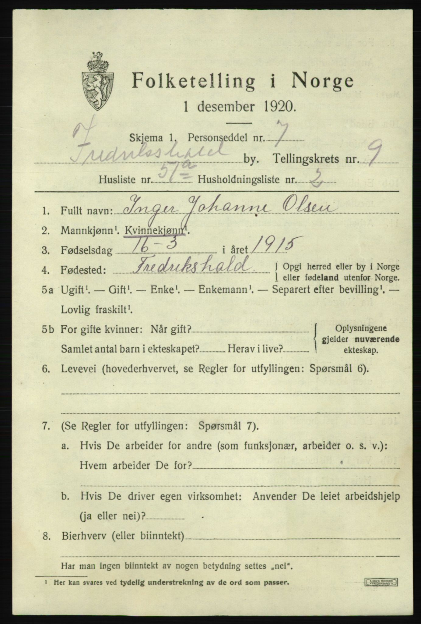 SAO, 1920 census for Fredrikshald, 1920, p. 17137