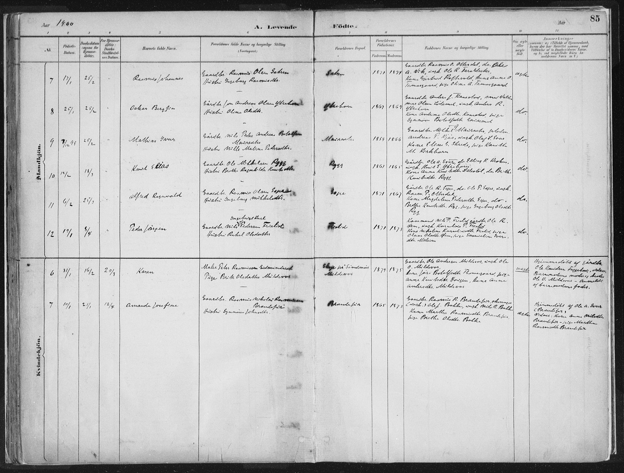 Hornindal sokneprestembete, SAB/A-82401/H/Haa/Haaa/L0003/0001: Parish register (official) no. A 3A, 1887-1917, p. 85