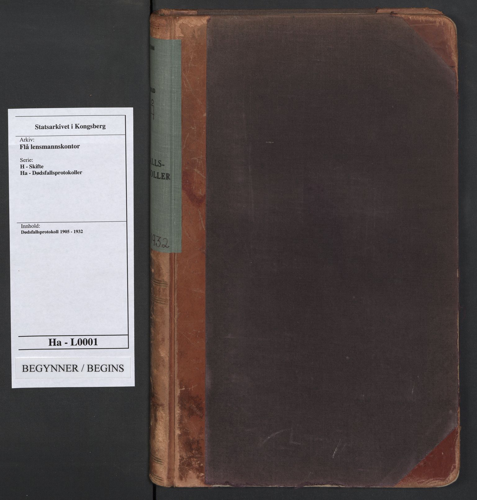 Flå lensmannskontor, SAKO/A-509/H/Ha/L0001: Dødsfallsprotokoll, 1905-1932