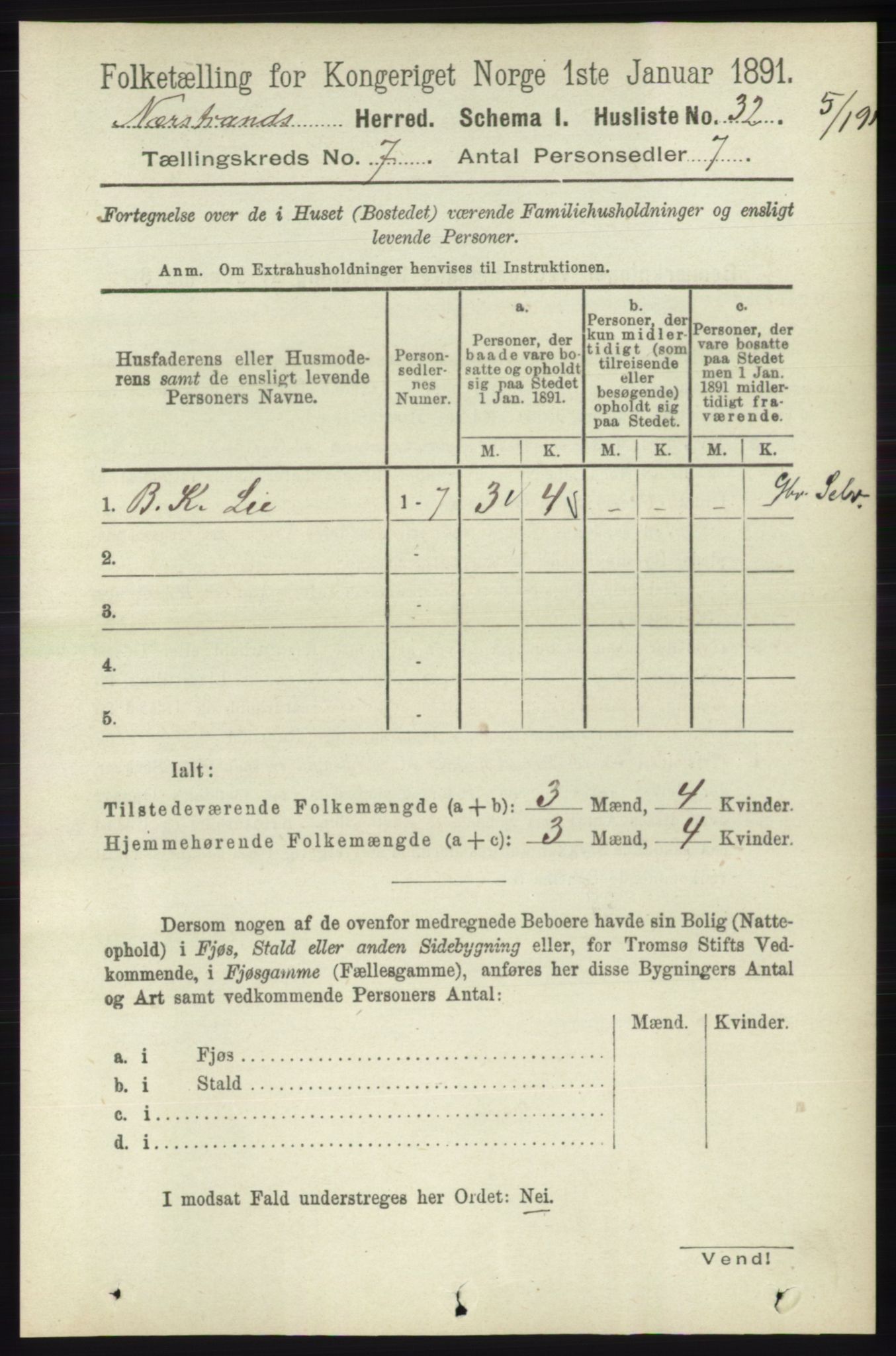 RA, 1891 census for 1139 Nedstrand, 1891, p. 1176