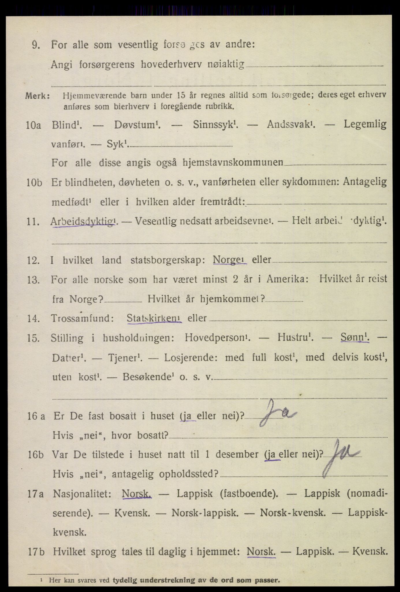 SAT, 1920 census for Tjøtta, 1920, p. 3918