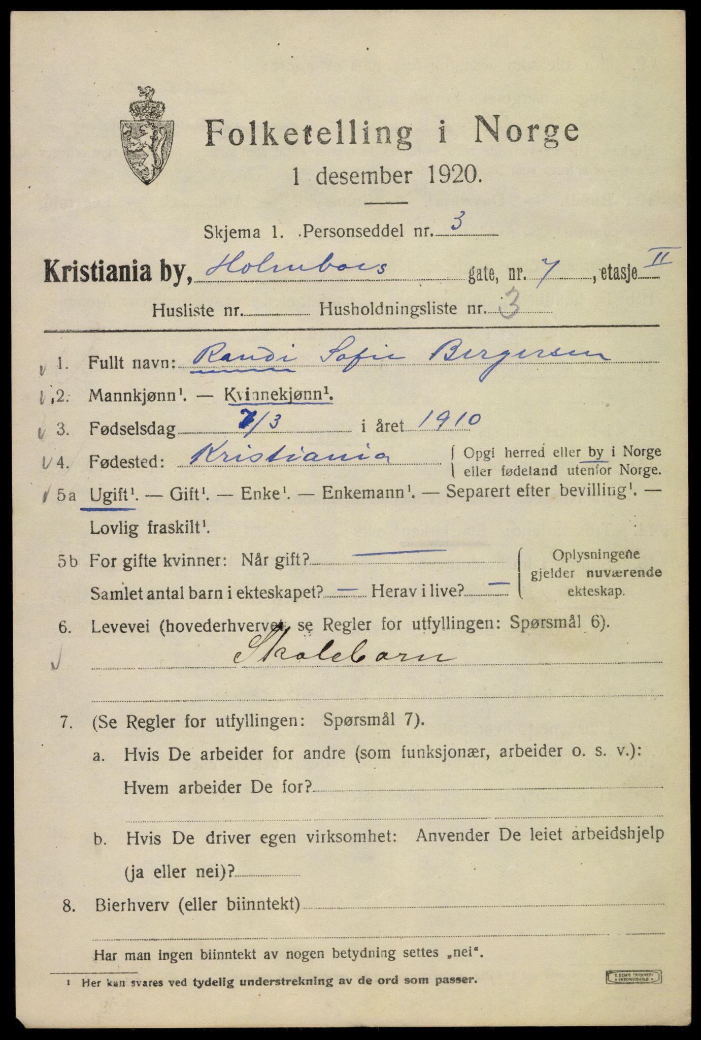 SAO, 1920 census for Kristiania, 1920, p. 296721