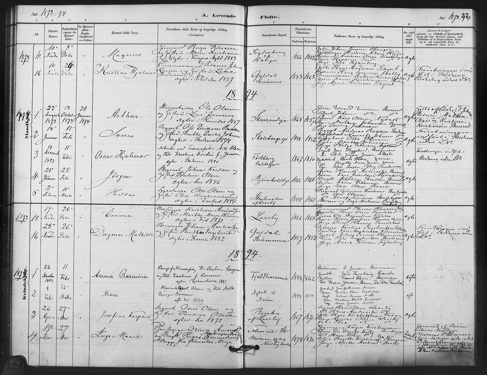 Skedsmo prestekontor Kirkebøker, AV/SAO-A-10033a/F/Fb/L0001: Parish register (official) no. II 1, 1883-1901, p. 37