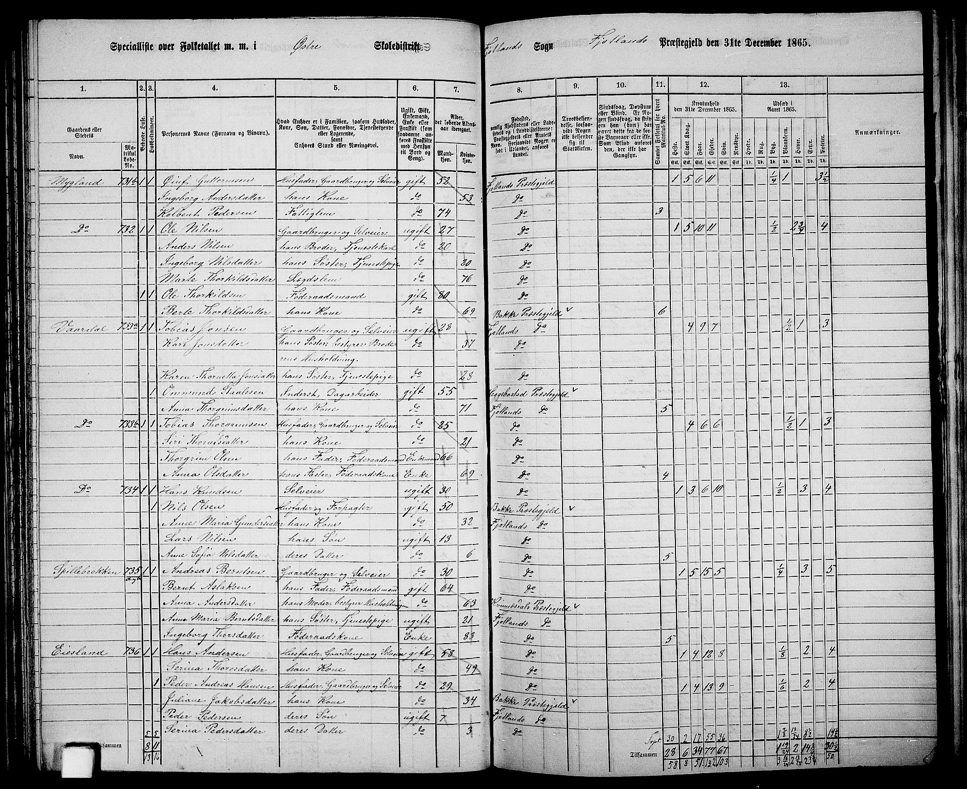 RA, 1865 census for Fjotland, 1865, p. 49