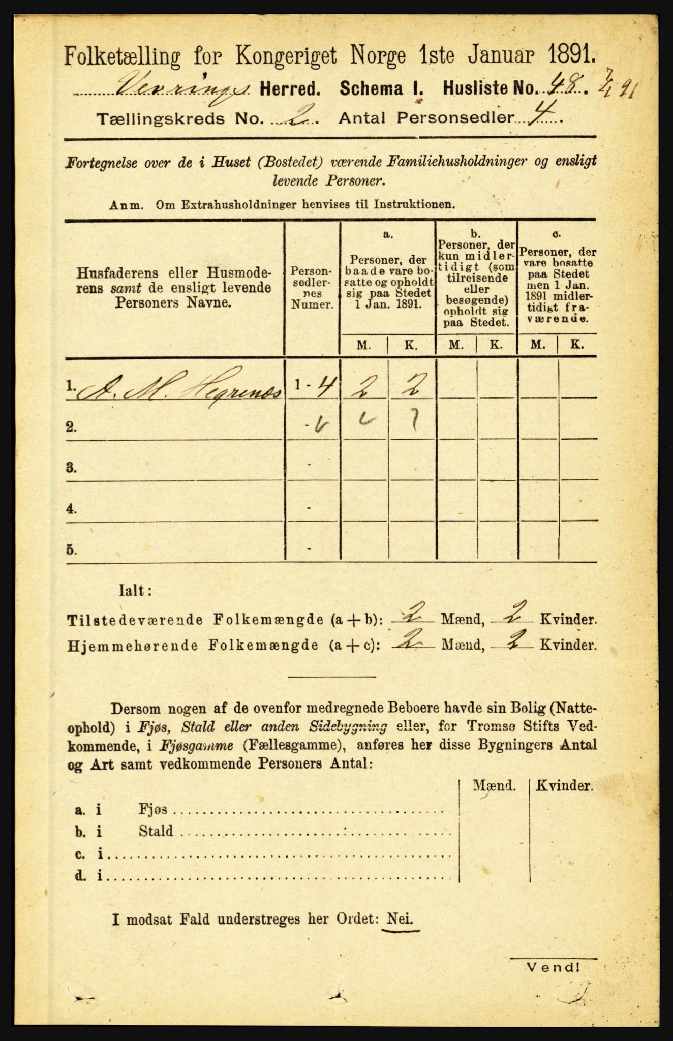 RA, 1891 census for 1434 Vevring, 1891, p. 418