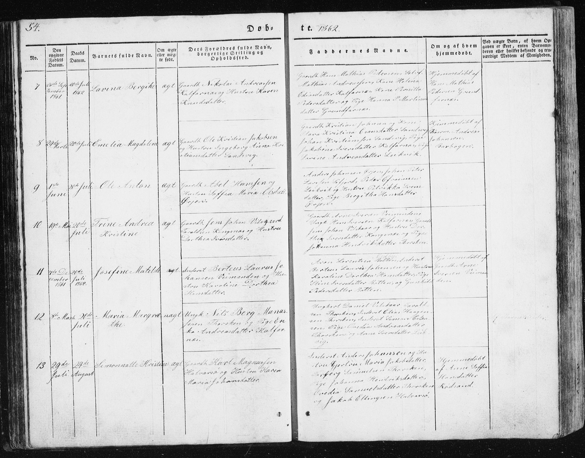 Berg sokneprestkontor, SATØ/S-1318/G/Ga/Gab/L0011klokker: Parish register (copy) no. 11, 1833-1878, p. 54