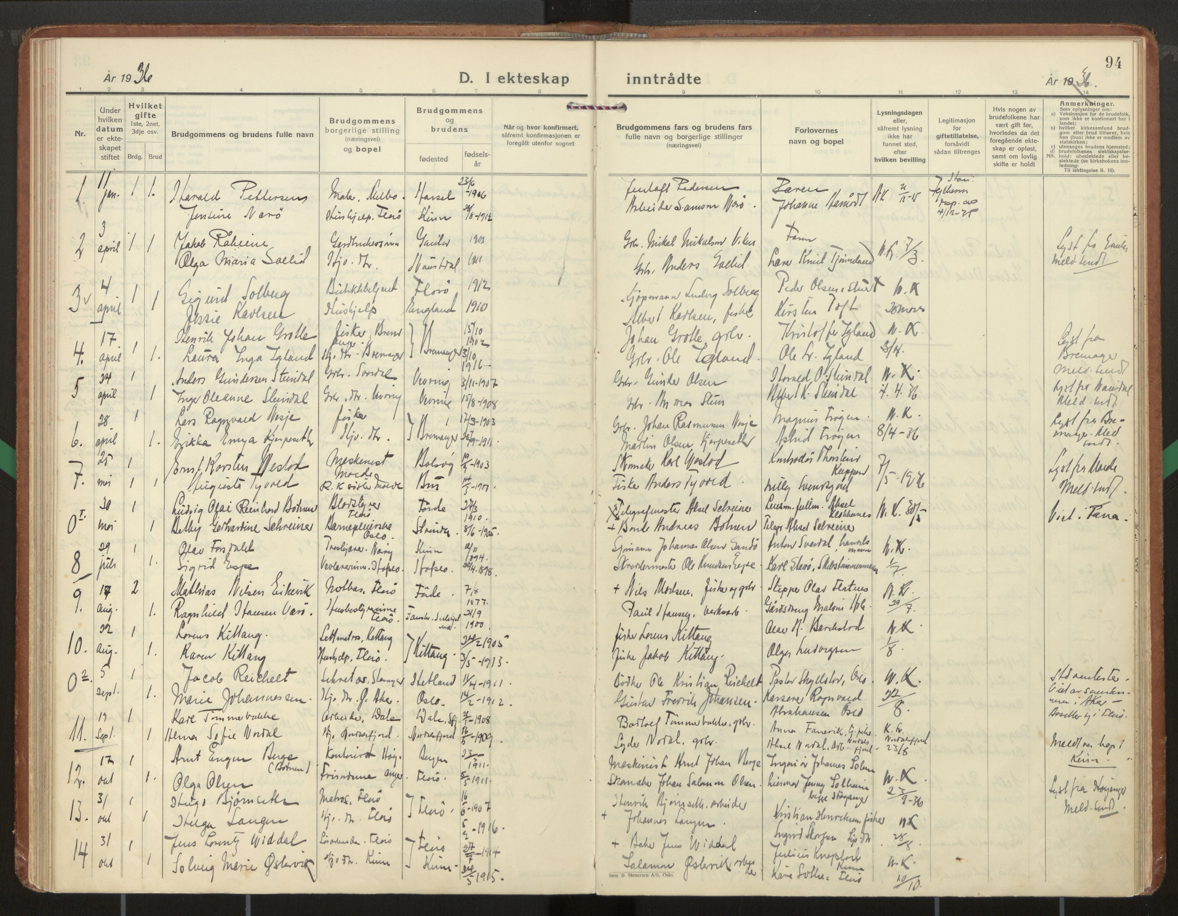 Kinn sokneprestembete, AV/SAB-A-80801/H/Haa/Haac/L0004: Parish register (official) no. C 4, 1935-1947, p. 94