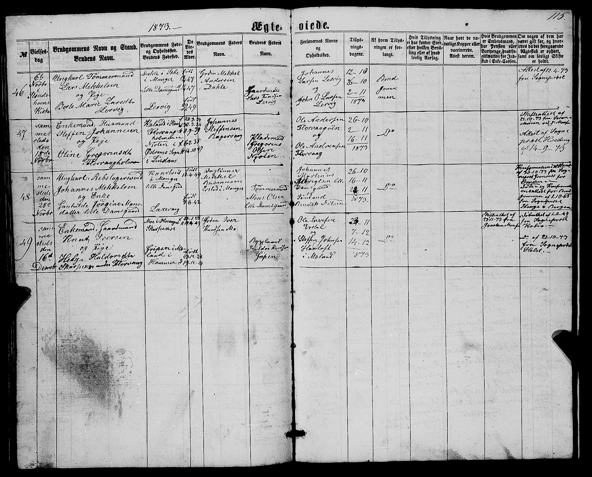 Askøy Sokneprestembete, AV/SAB-A-74101/H/Ha/Hab/Haba/L0006: Parish register (copy) no. A 6, 1861-1881, p. 115