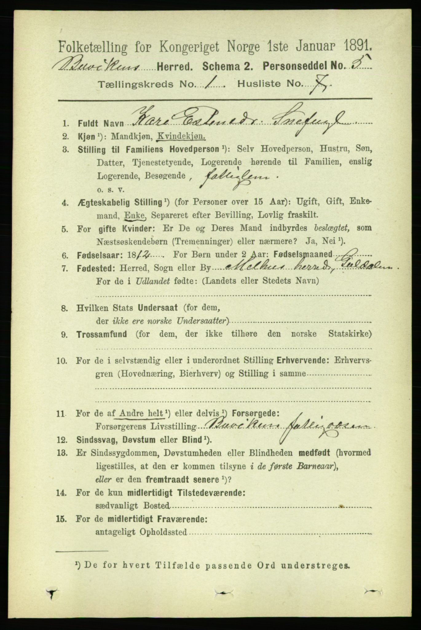 RA, 1891 census for 1656 Buvik, 1891, p. 130