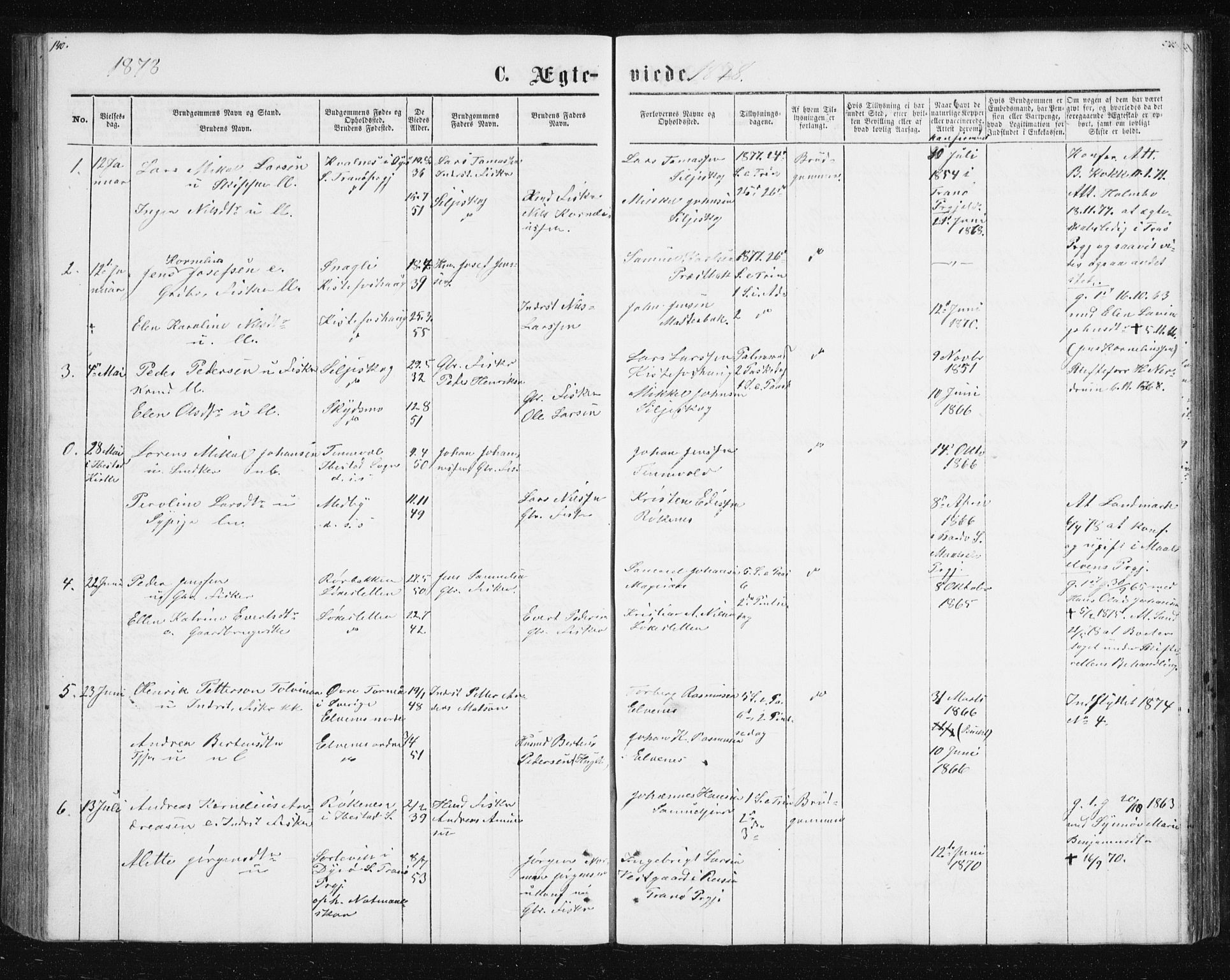 Ibestad sokneprestembete, AV/SATØ-S-0077/H/Ha/Hab/L0013klokker: Parish register (copy) no. 13, 1865-1879, p. 140