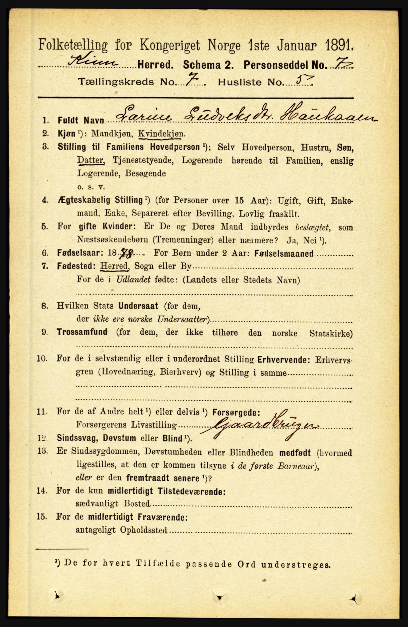RA, 1891 census for 1437 Kinn, 1891, p. 2706