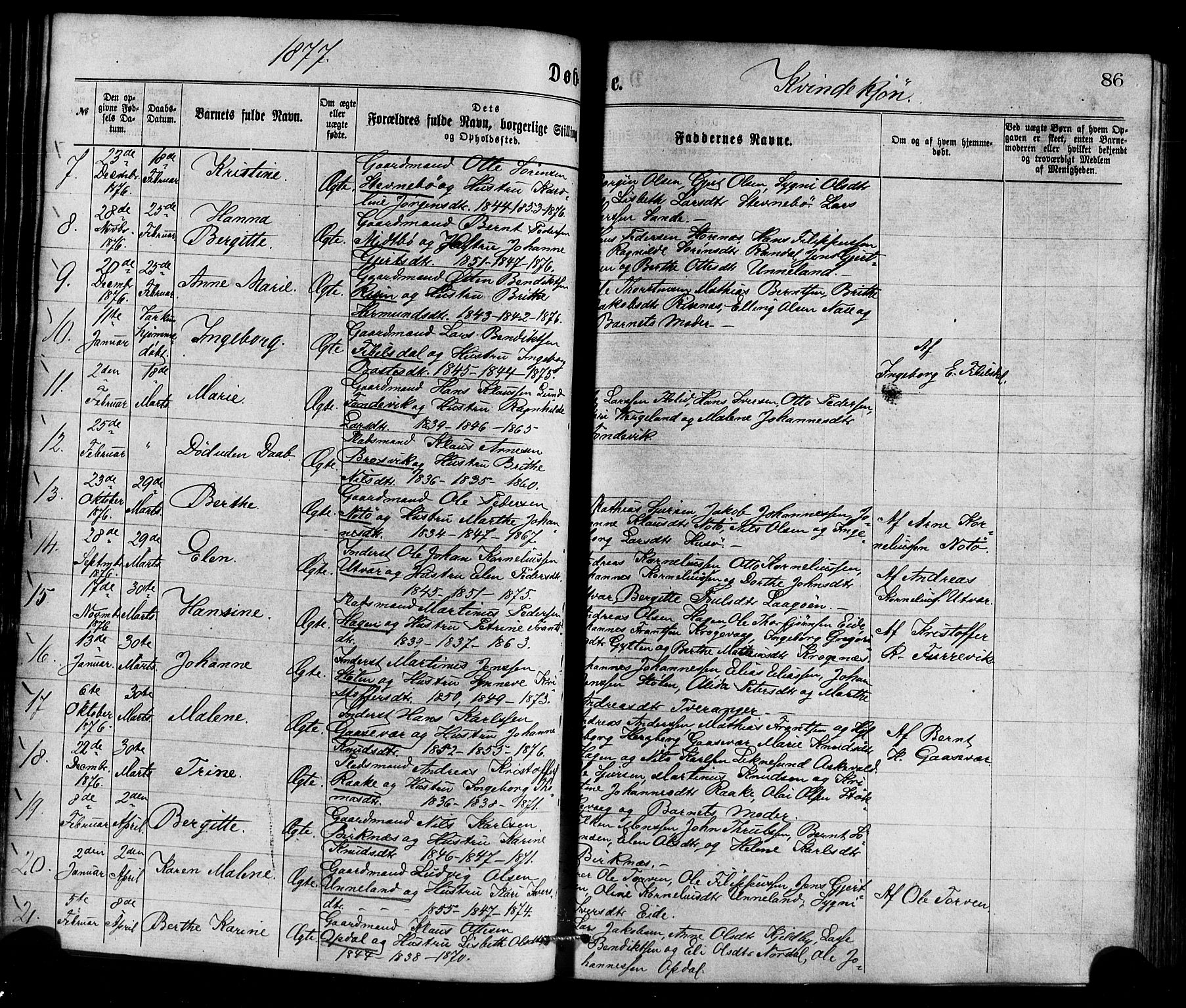 Gulen sokneprestembete, AV/SAB-A-80201/H/Haa/Haaa/L0023: Parish register (official) no. A 23, 1870-1880, p. 86