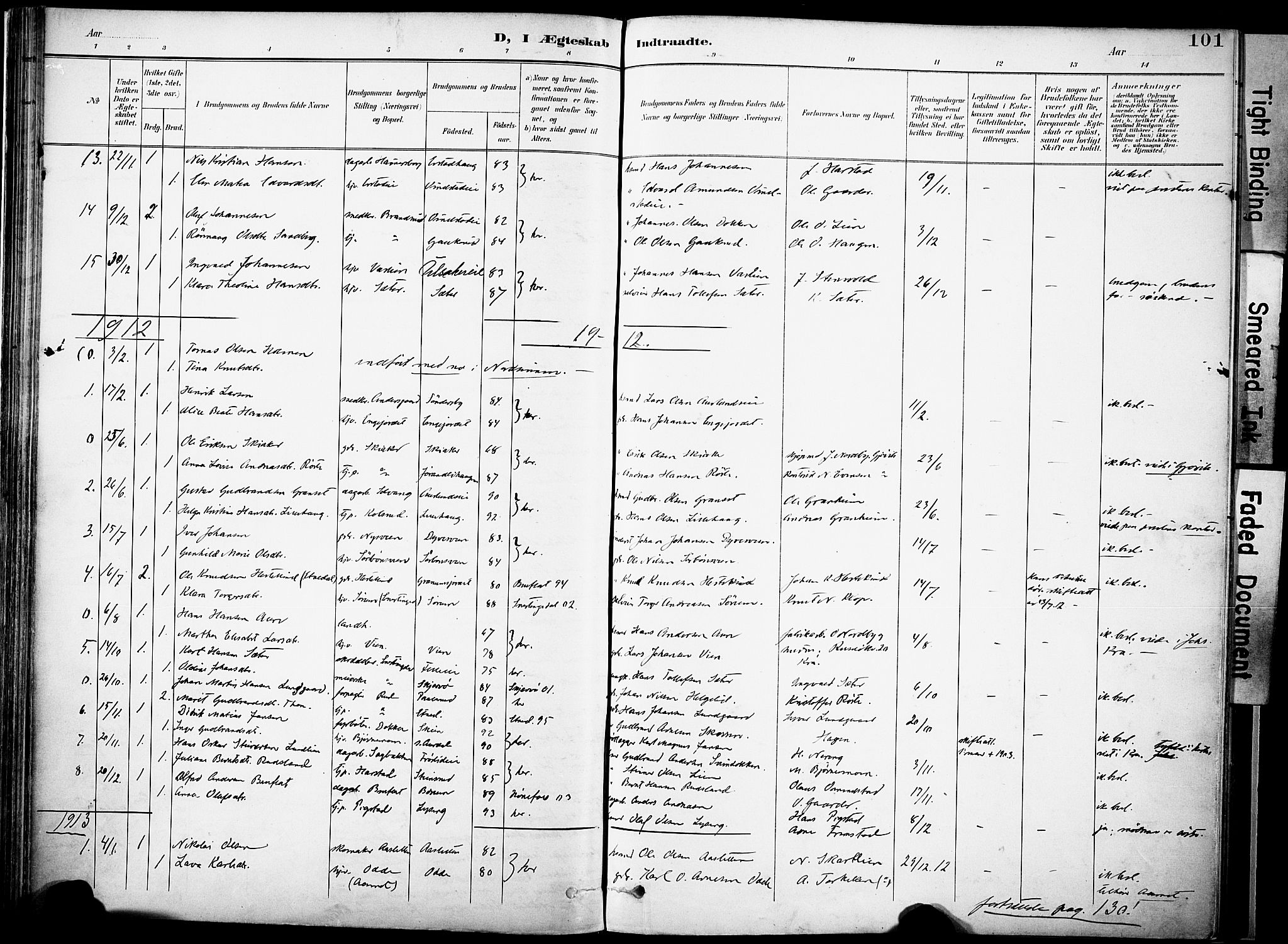 Nordre Land prestekontor, SAH/PREST-124/H/Ha/Haa/L0006: Parish register (official) no. 6, 1897-1914, p. 101