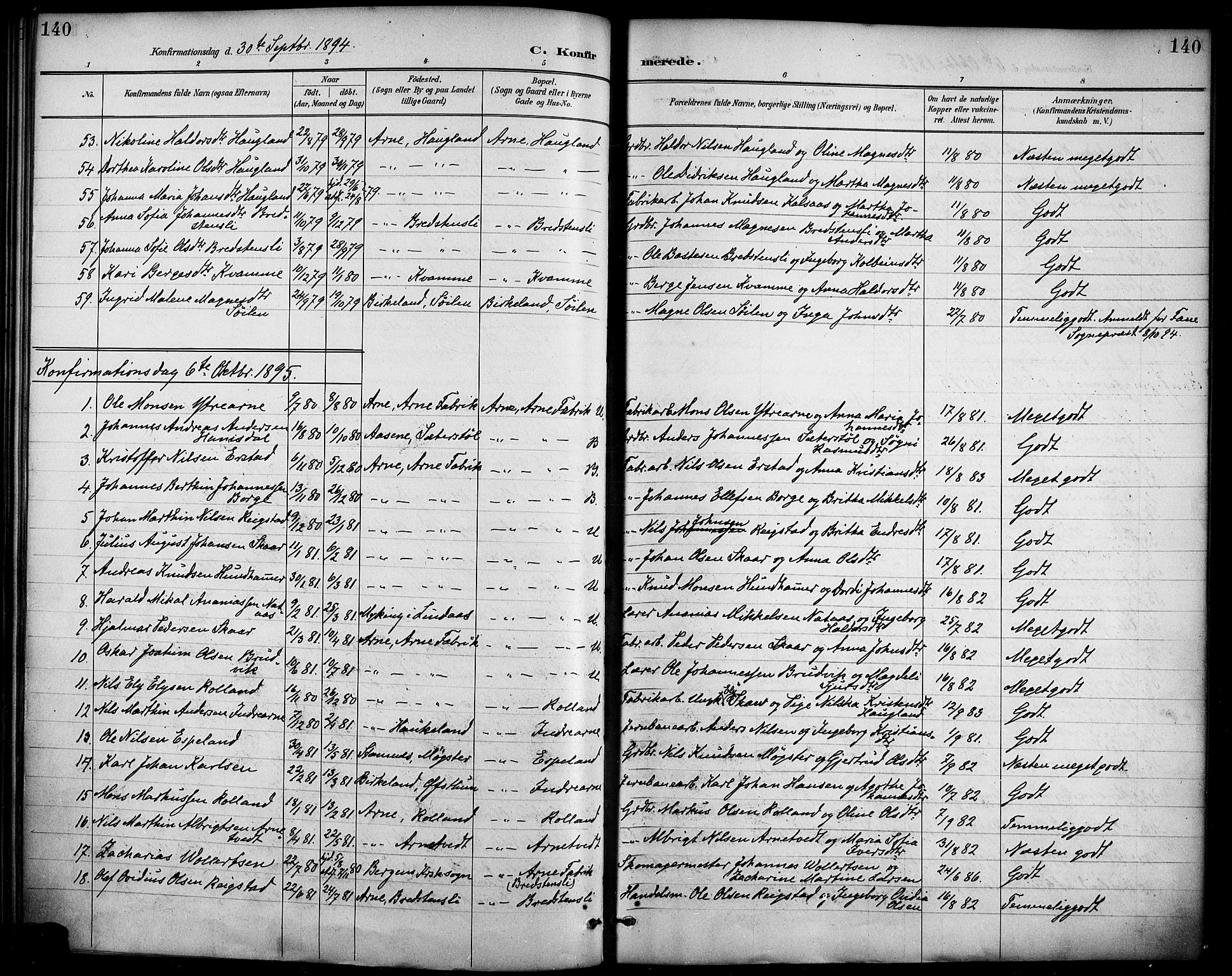 Haus sokneprestembete, AV/SAB-A-75601/H/Haa/Haad/L0001: Parish register (official) no. D 1, 1887-1898, p. 140