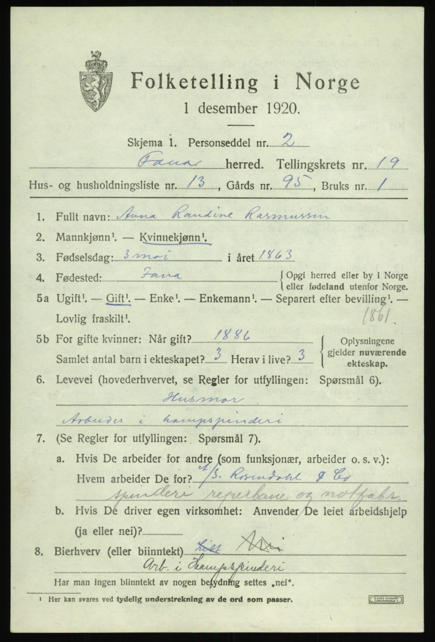 SAB, 1920 census for Fana, 1920, p. 22889