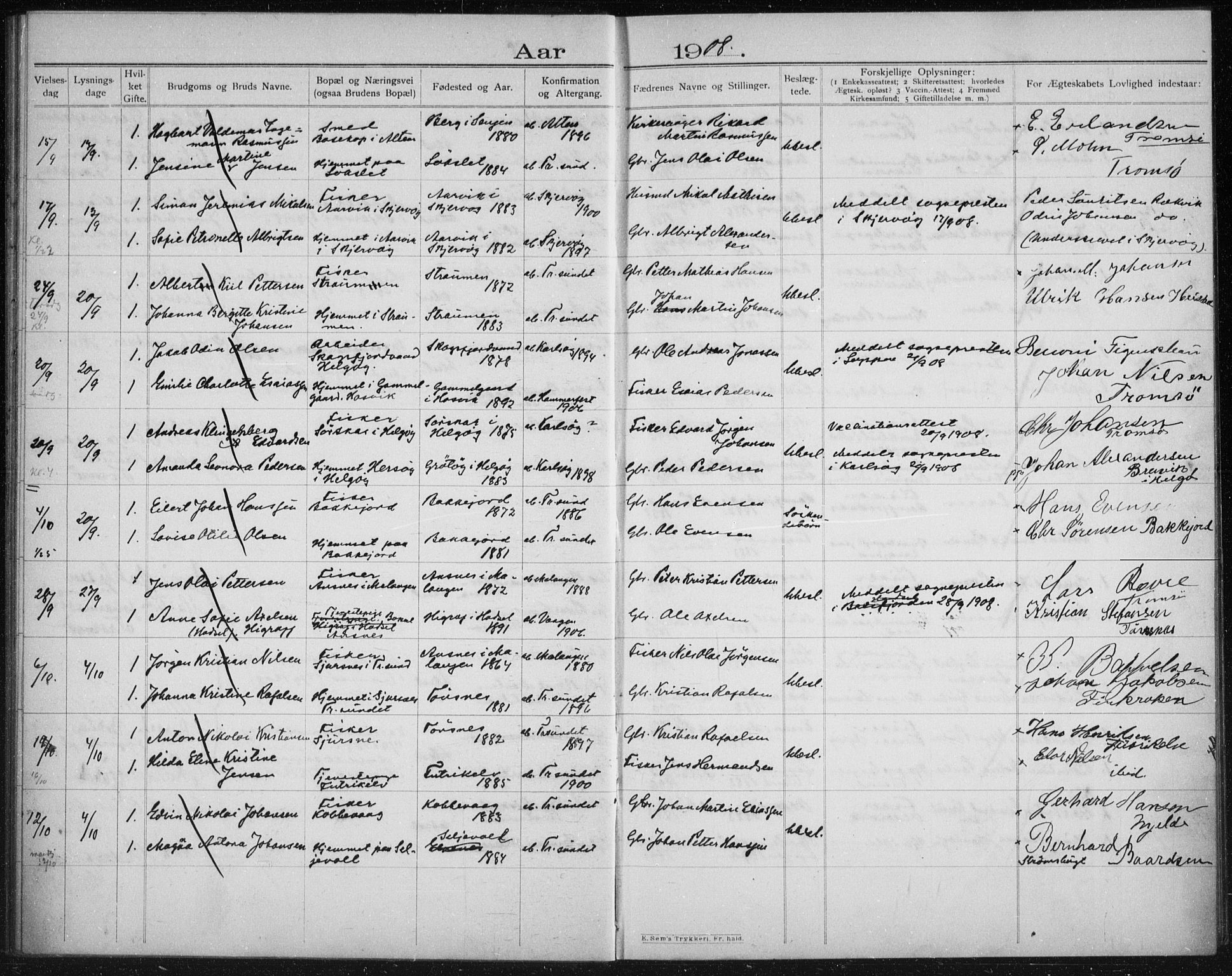 Tromsøysund sokneprestkontor, AV/SATØ-S-1304/H/Hc/L0058: Banns register no. 58, 1905-1912