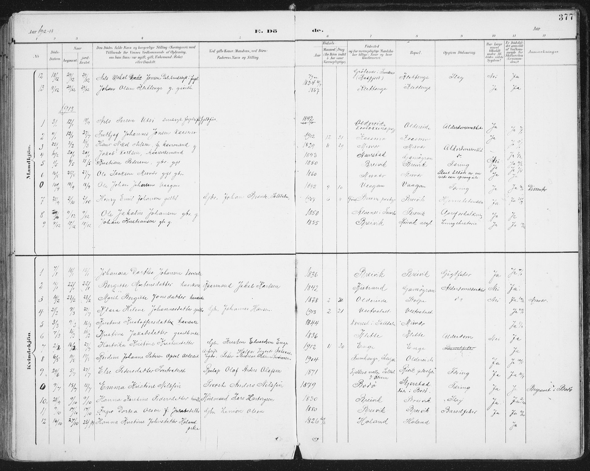 Ministerialprotokoller, klokkerbøker og fødselsregistre - Nordland, AV/SAT-A-1459/852/L0741: Parish register (official) no. 852A11, 1894-1917, p. 377