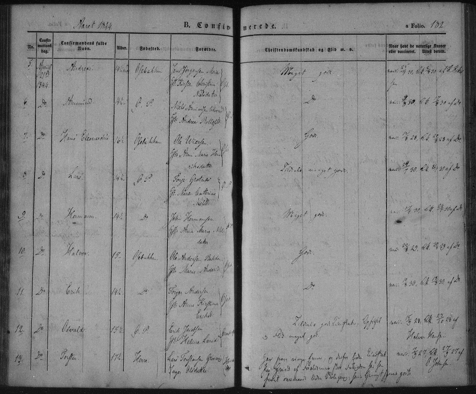 Porsgrunn kirkebøker , AV/SAKO-A-104/F/Fa/L0006: Parish register (official) no. 6, 1841-1857, p. 182